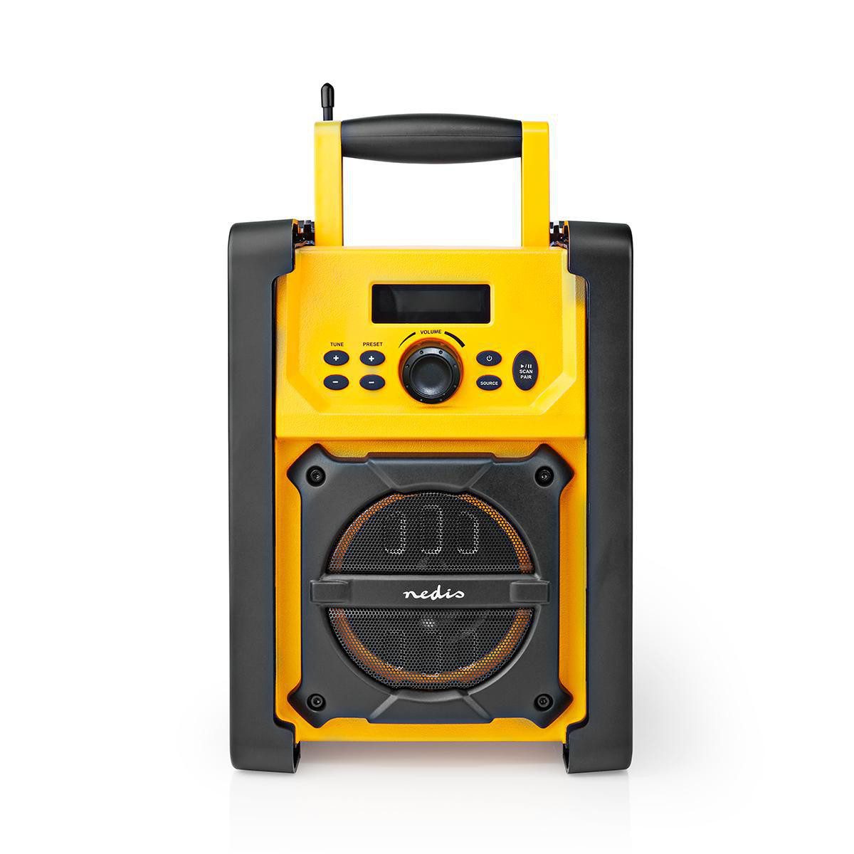 Nedis RDFM3100YW Radio (FM Radio, 5 W, baustelle und werkstatt, ipx5 radio mit bluetooth, 20 presets, robust)