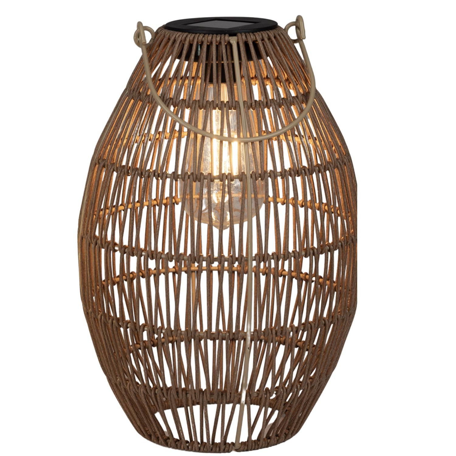 formano LED Tischleuchte Rattan-Optik, LED, Solarbetrieben, Braun, Bänder, H: 30cm