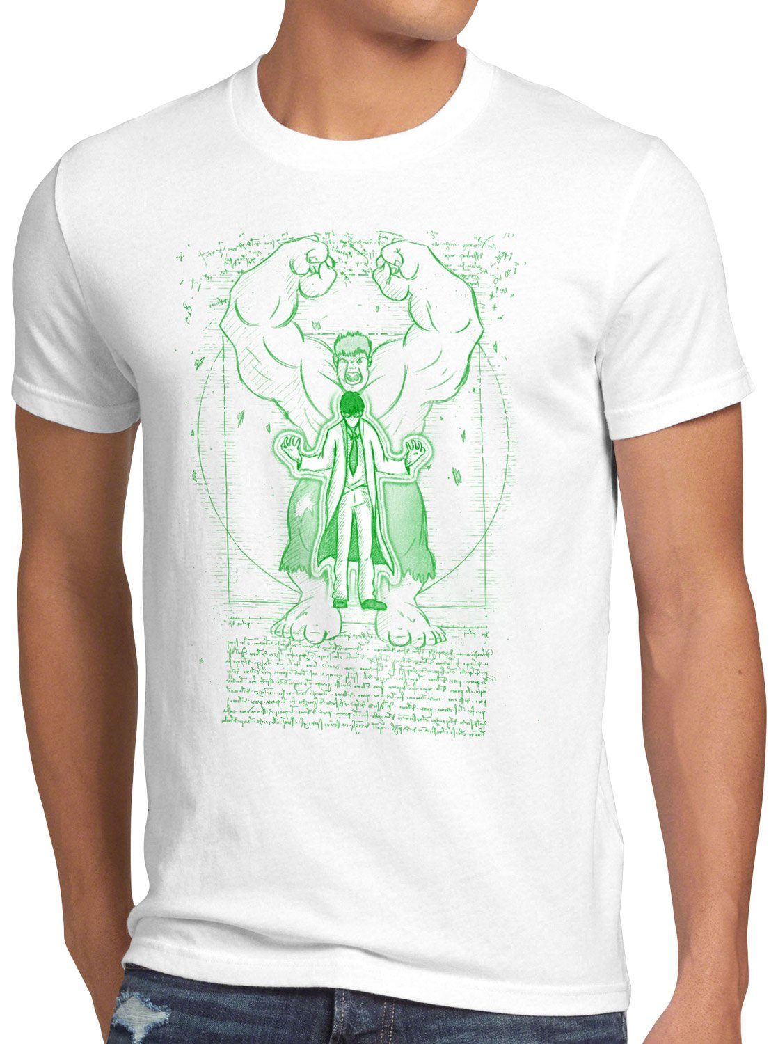 style3 Print-Shirt Herren T-Shirt Vitruvianischer Hulk comic kino da vinci weiß