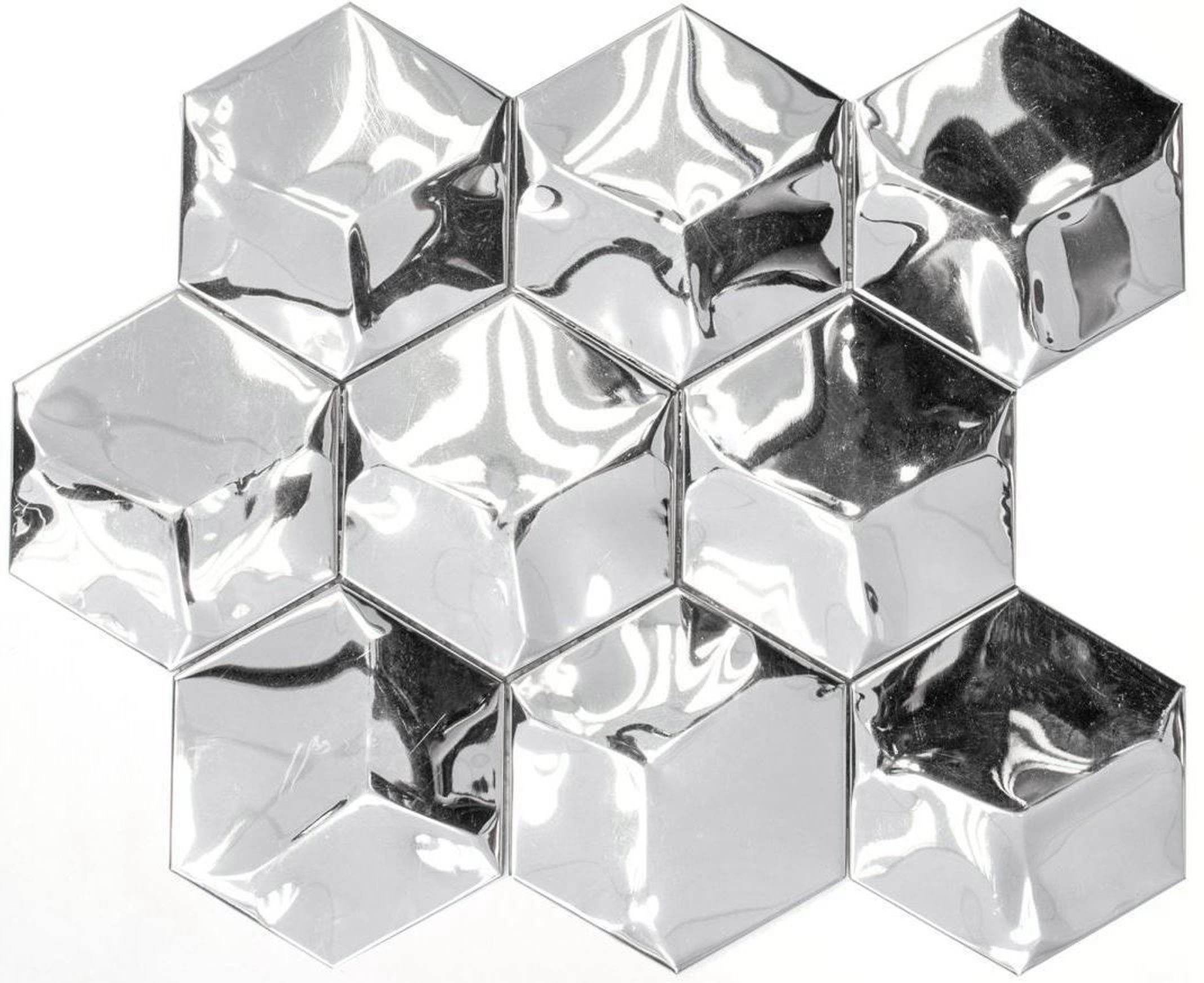 Mosani Mosaikfliesen Edelstahl Mosaik Fliese silber Hexagon 3D glänzend Küchenwand