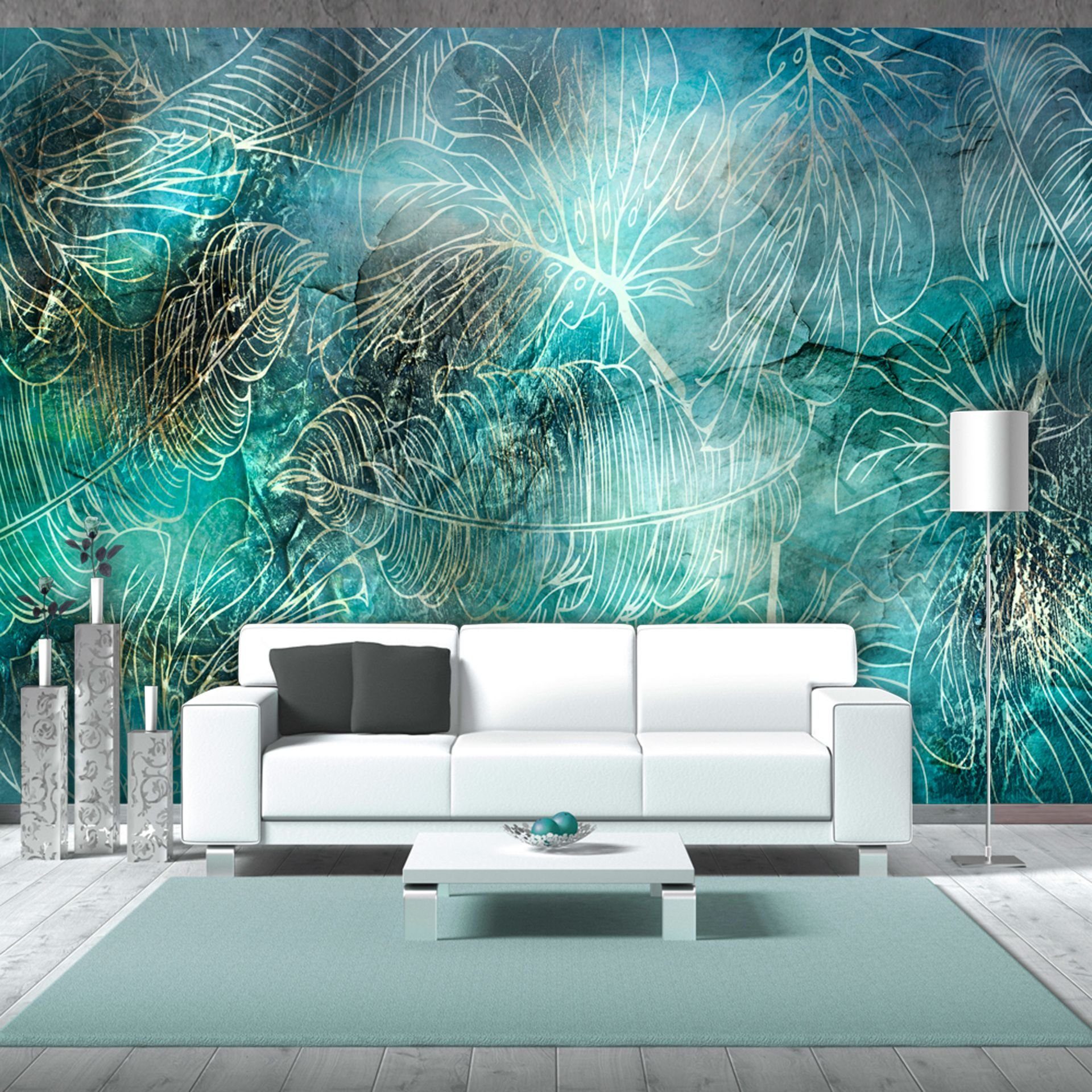KUNSTLOFT Vliestapete Turquoise Vegetation 0.98x0.7 m, matt, lichtbeständige Design Tapete