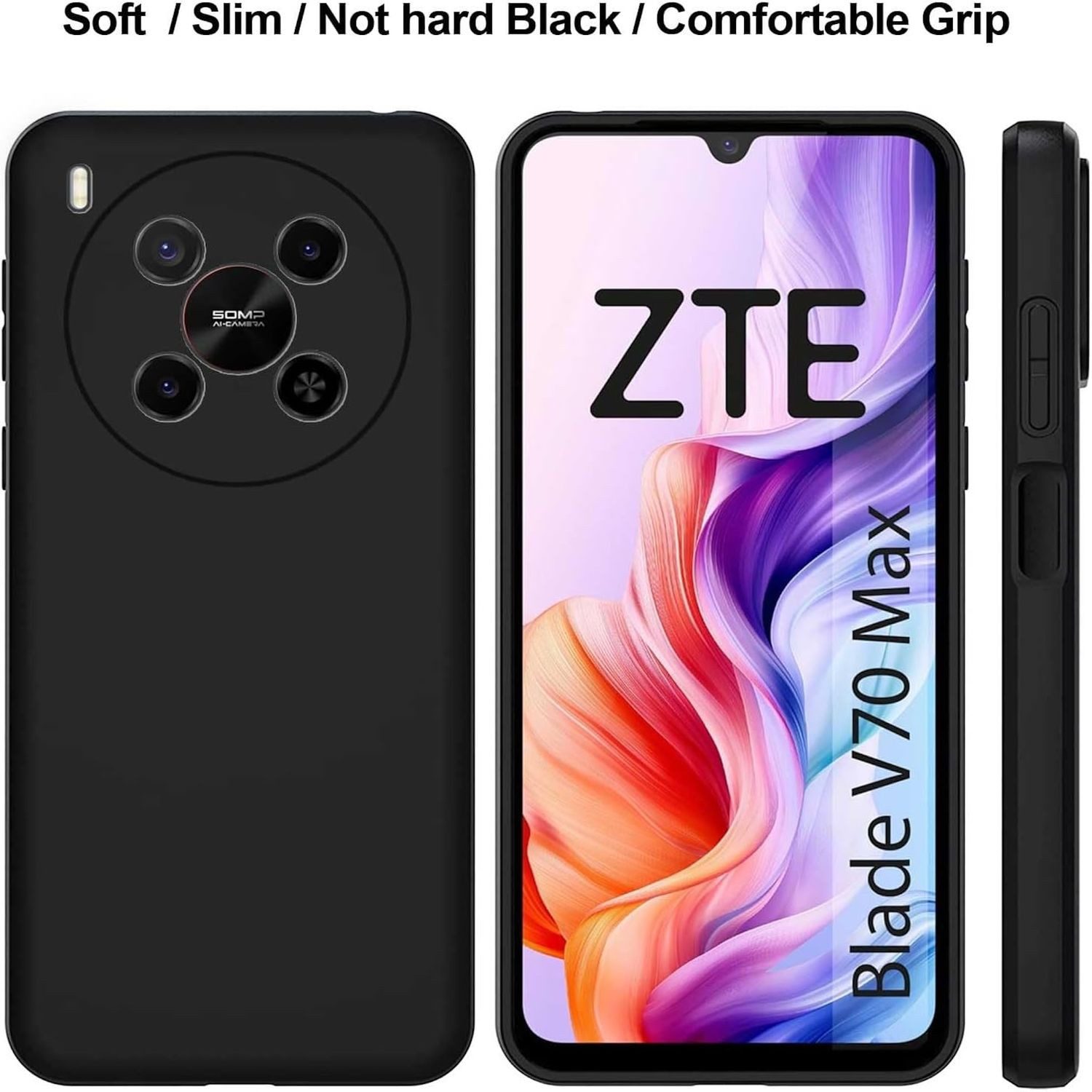 Wigento Handyhülle Für ZTE Blade V70 Max Silikon TPU Schutz Hülle Schwarz + 9H Hart Glas, Produktset TPU Hülle mit Hart Glas