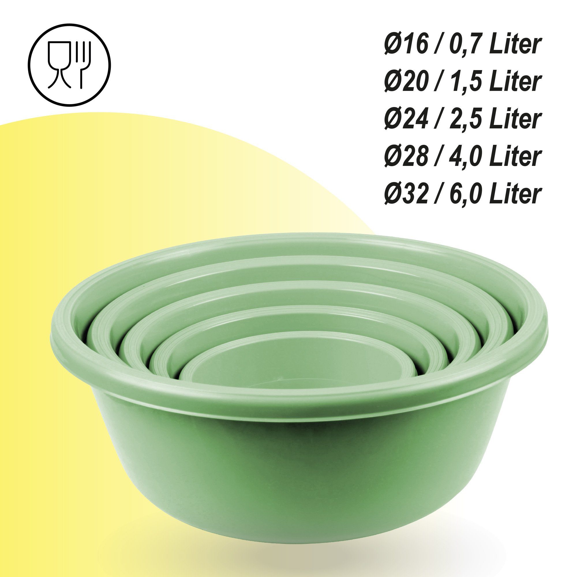 Pro Home Salatschüssel mehrteilig 0,7L/1,5L/2,5L/4,0L/6,0L, Kunststoff, (5er Set, 5-tlg), stapelbar, mikrowellengeeignet, spülmaschinenfest