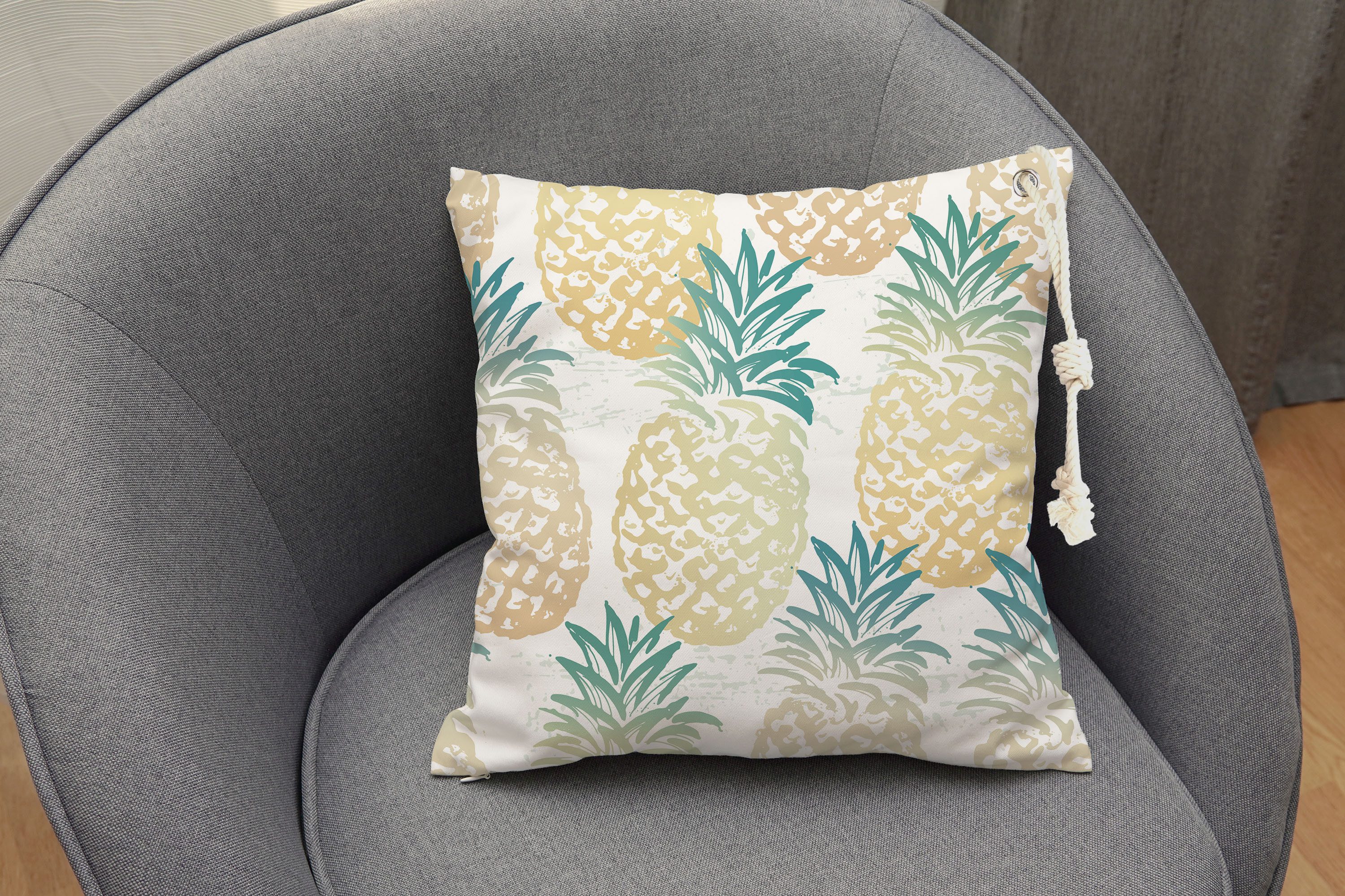 queence Dekokissen Ananas, Outdoor-Kissen mit Öse und dicker Stoffkordel