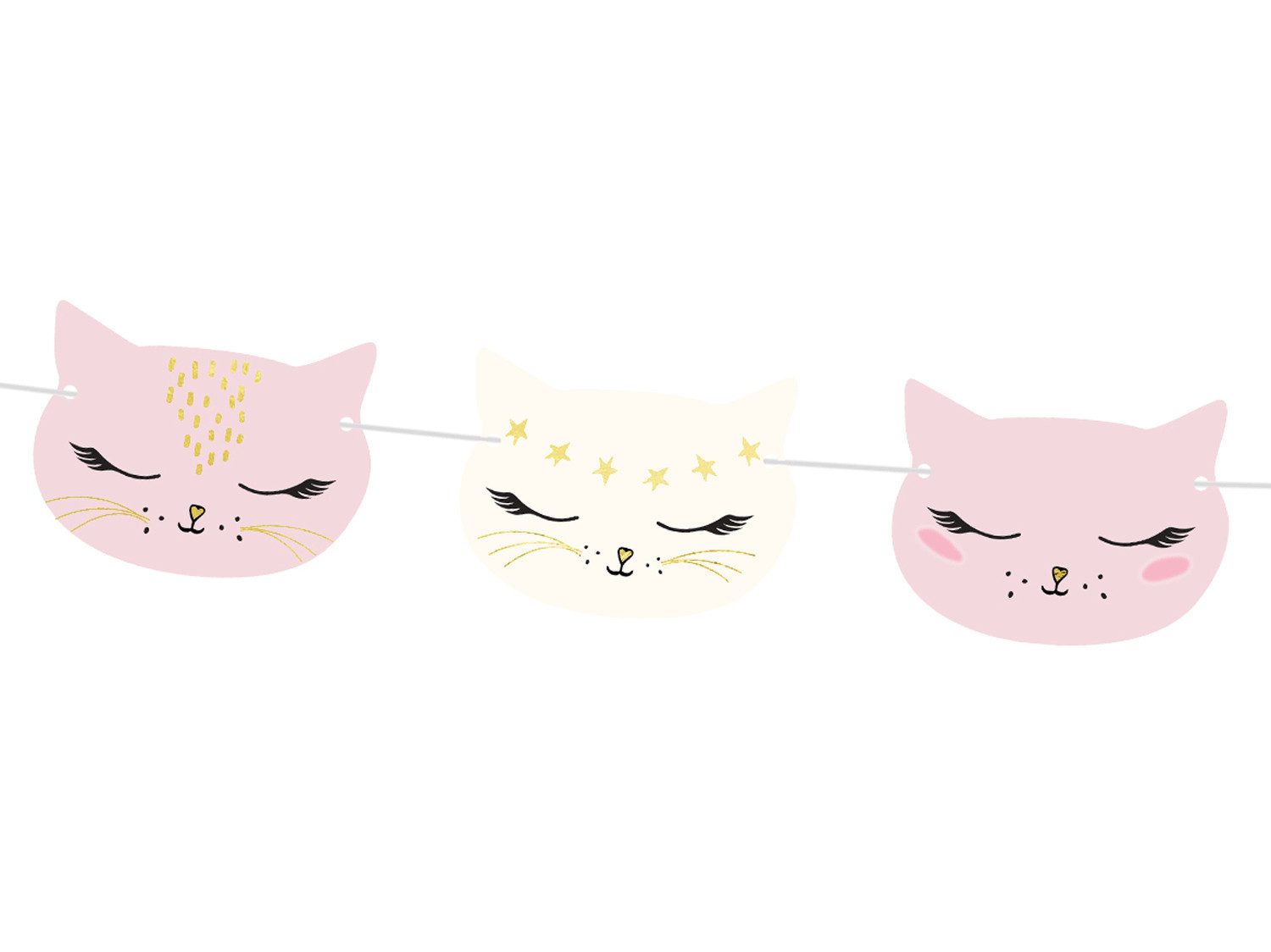 partydeco Wimpelkette, Girlande Papier DIY Katzen 1.4m rosa / weiß