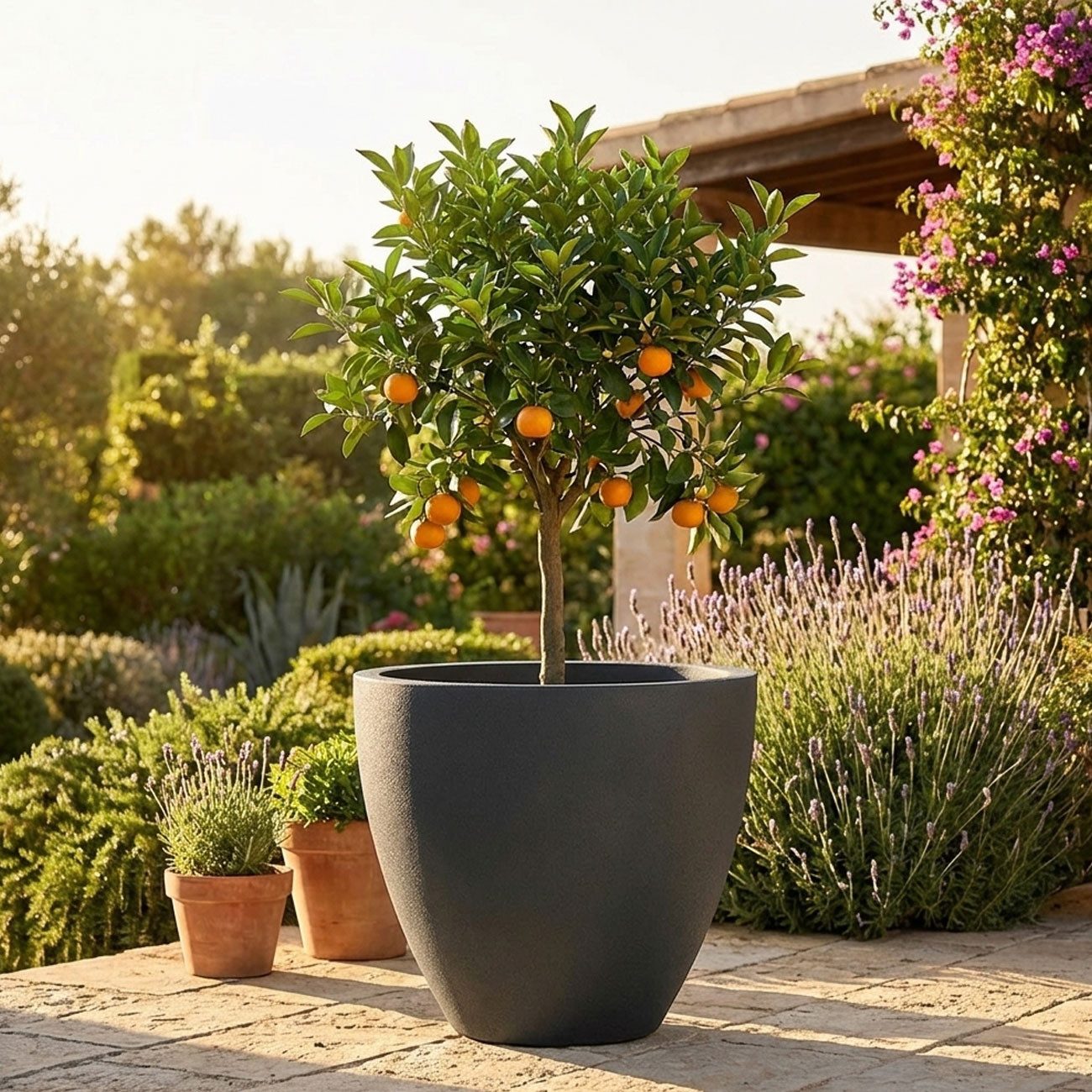 Prosperplast Pflanzkübel Ethick Pflangefäß rund Ø 58 cm Graphit 86L Blumentopf edles Design (1 St., 1er-Set & 2er-Set & 3er-Set), 58,0 x 50,0 cm Kunststoff-Pflanzkübel/Wasserauslass/UV-beständig