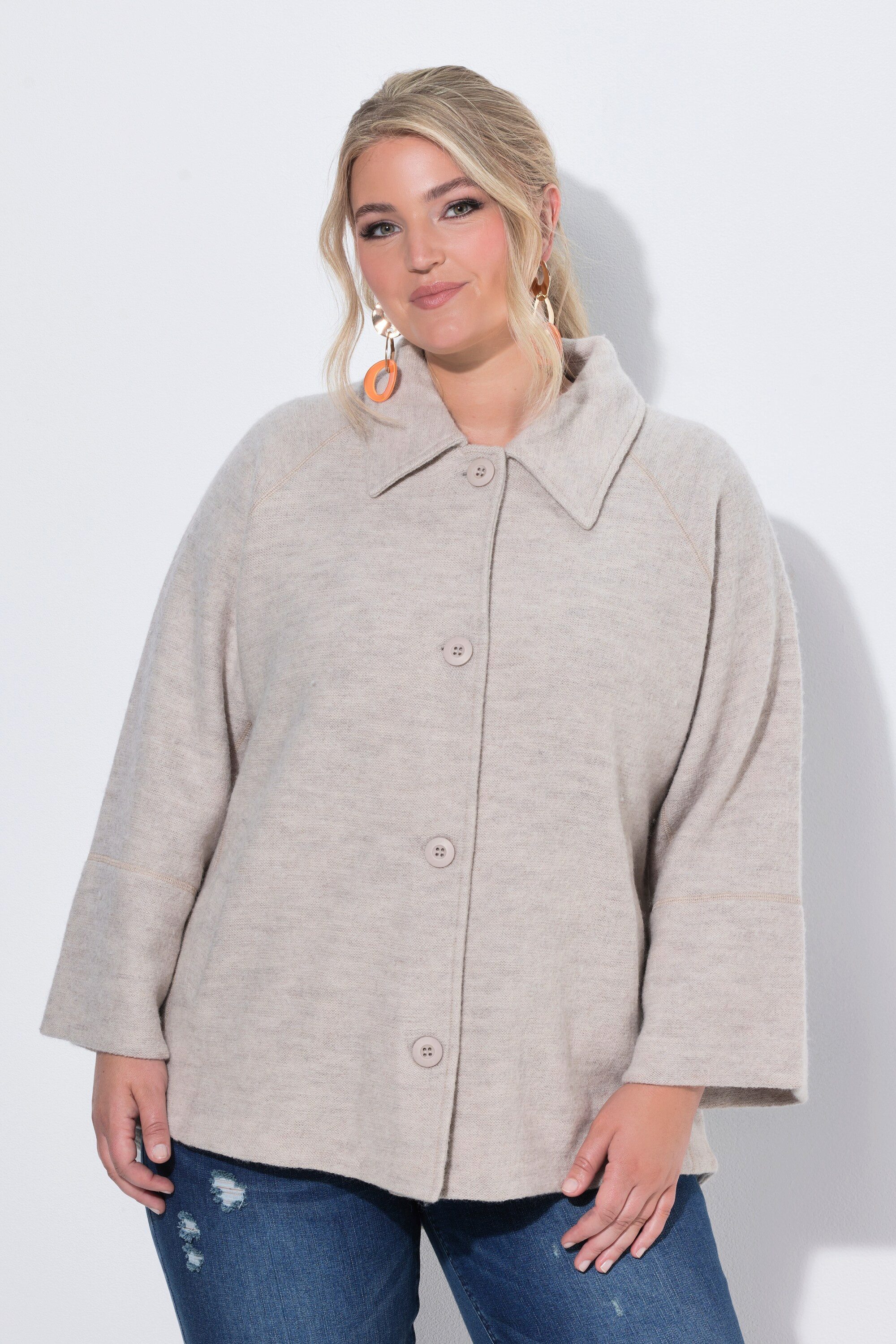 Ulla Popken Sommerjacke Jacke Boiled Wool A-Linie Hemdkragen Langarm