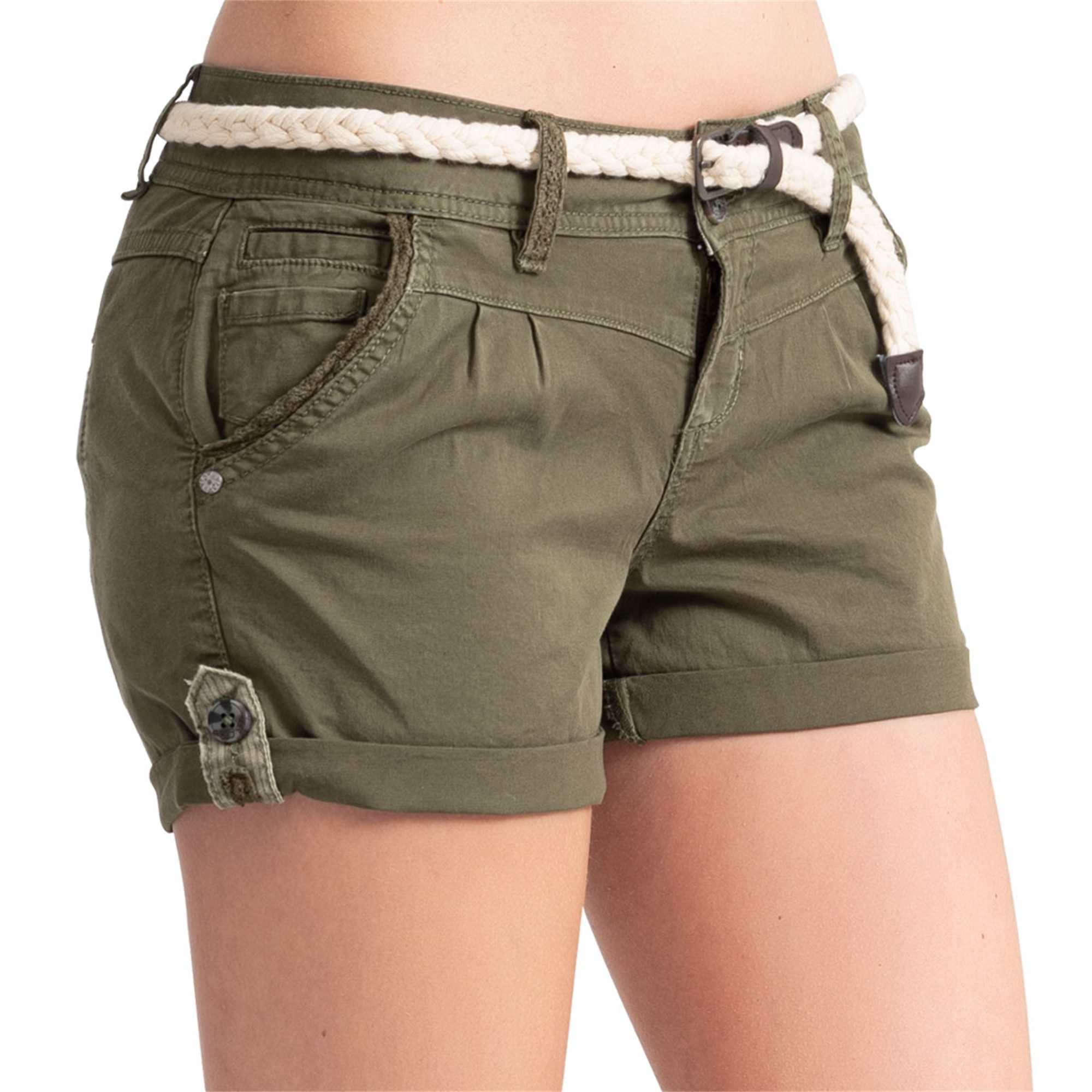 SUBLEVEL Shorts Damen Bermudas kurze Hose Baumwolle Hotpants Chino Sommer Hose Leichte Bermuda mit Stretchkomfort, Hotpant und Flechtgürtel