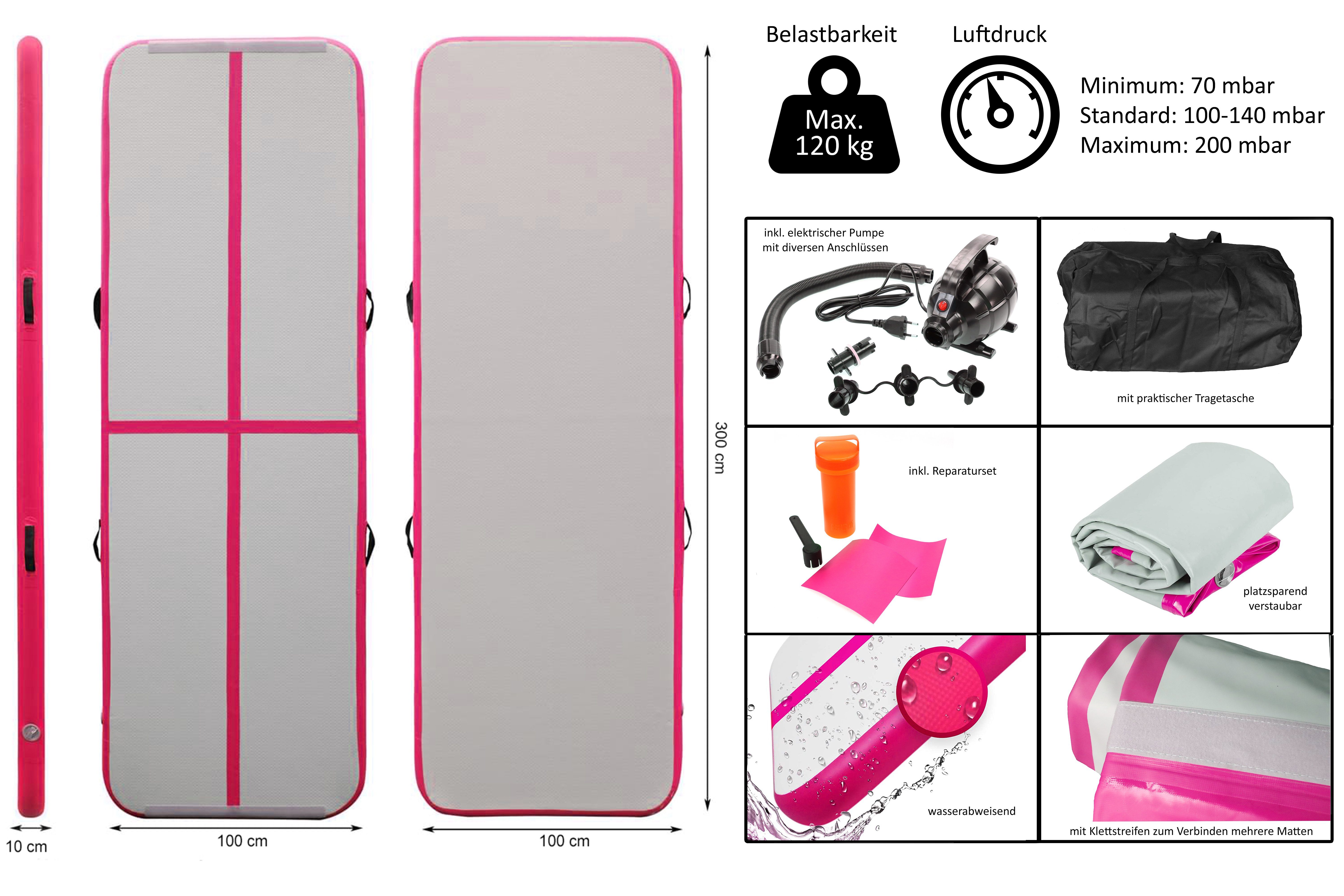 ELLUG Bodenturnmatte Airtrack/Turnmatte, aufblasbar, L.: 3/4/5m H.: 10/20cm