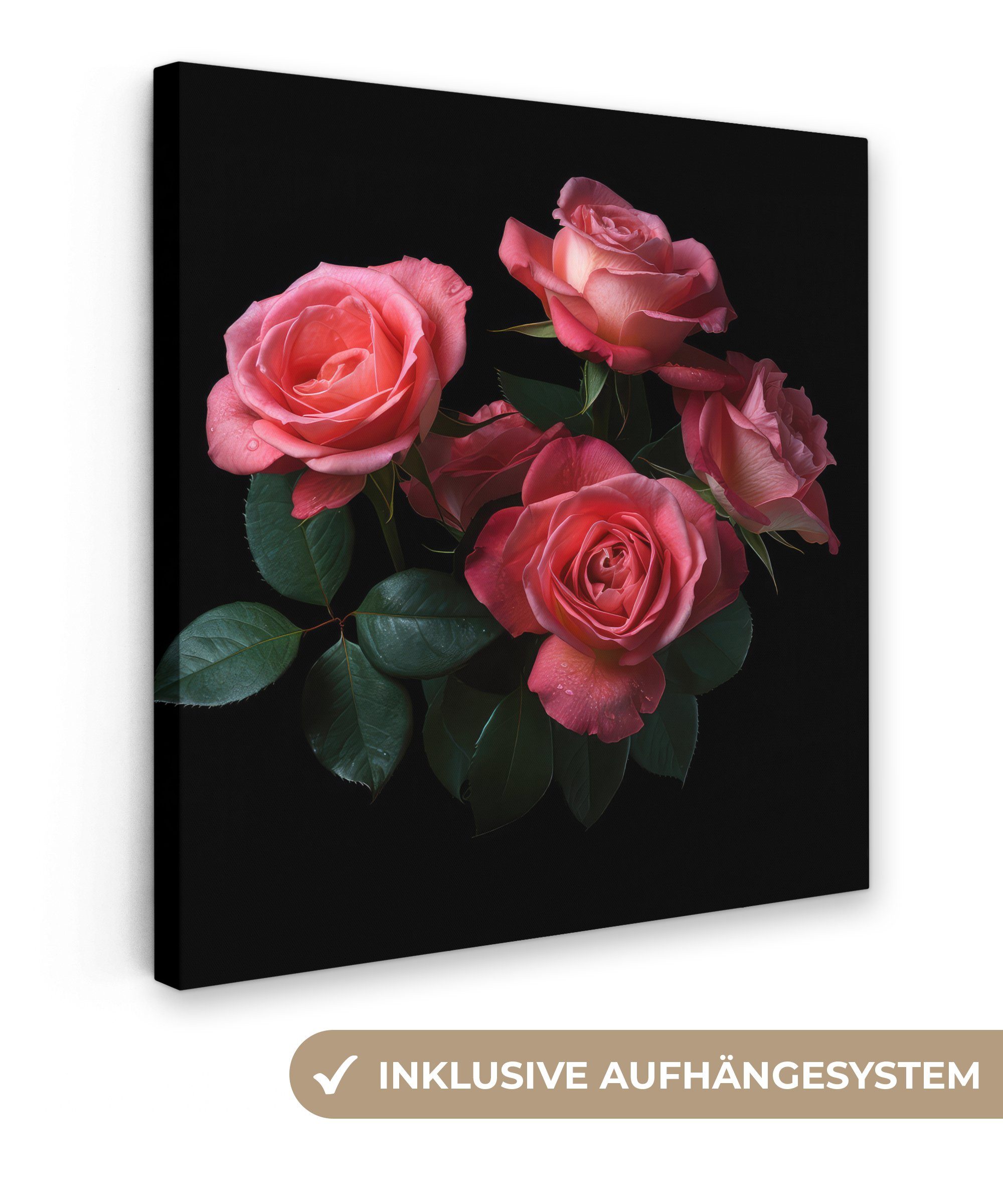 OneMillionCanvasses® (1 - Schlafzimmer, Schwarz, - cm Leinwandbild - 20x20 für Leinwand Rosen Natur Blumen Wohnzimmer St), - Bilder Rosa