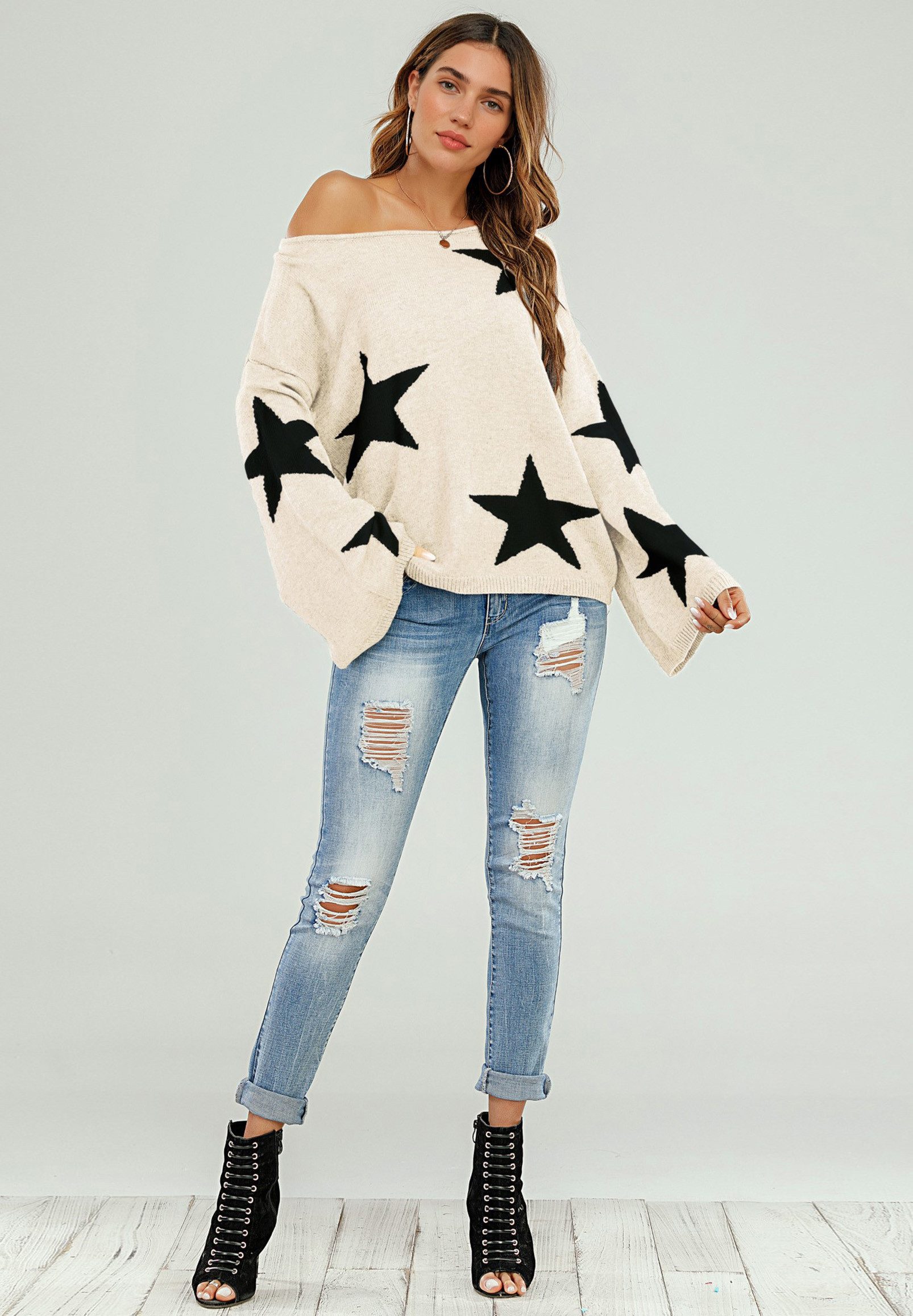 FS Collection Strickpullover Oversize Pullover mit weiten Ärmeln und Stern günstig online kaufen