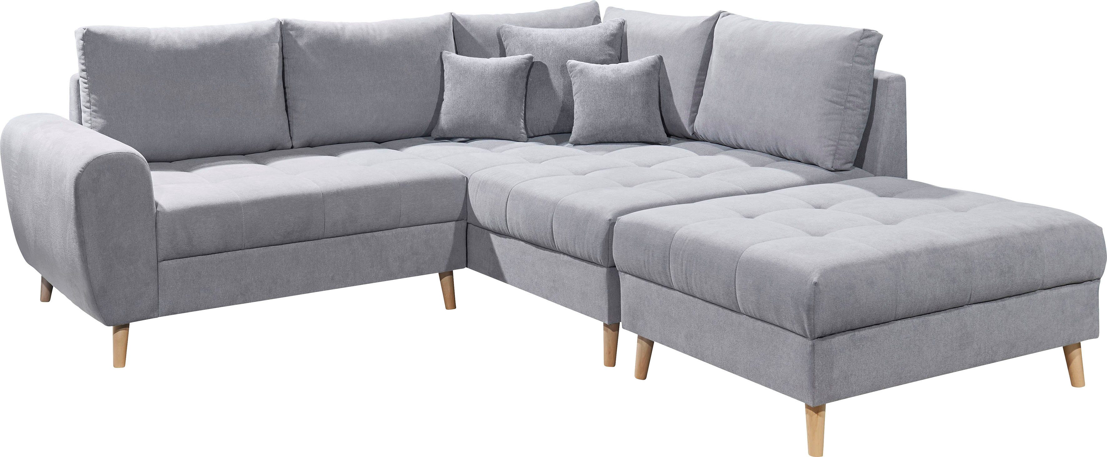 ED EXCITING DESIGN Ecksofa Alice L-Form, Set, mit Hocker & 3 Zierkissen