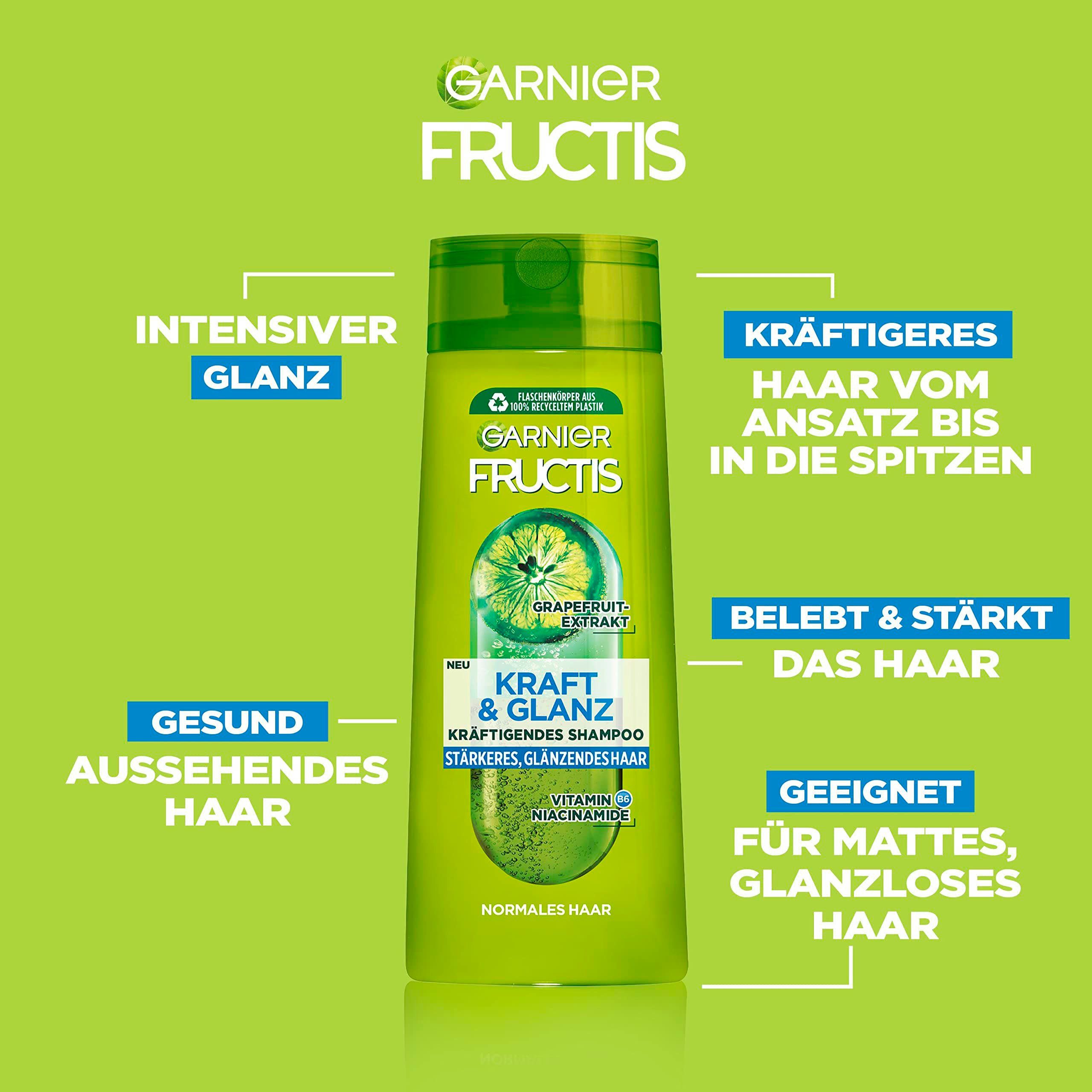 Garnier Fructis Kraft & Glanz Shampoo – 360 Ml, 2-in-1 Formel Mit Grapefruit-Essenz Für Normales Haar