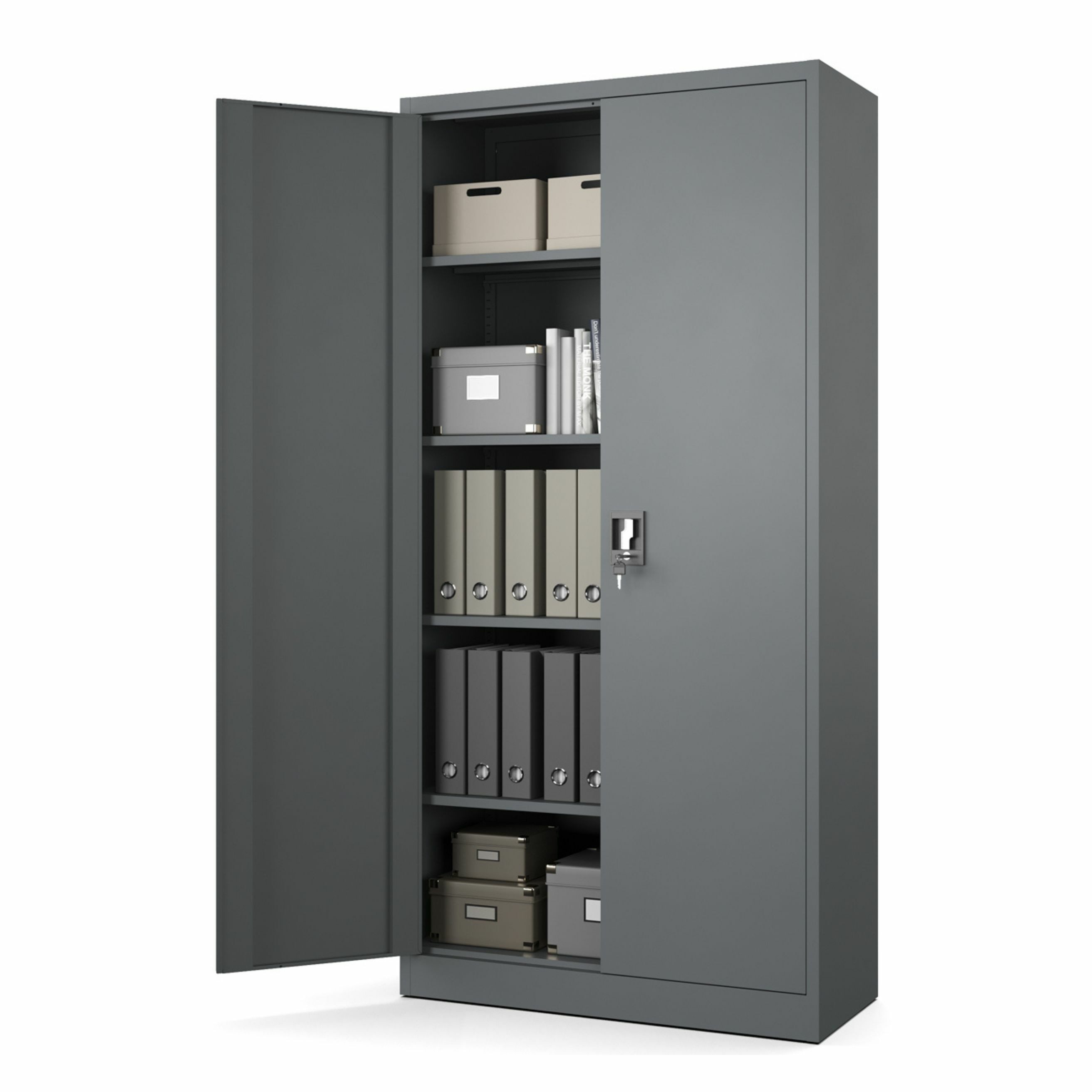 Muralo Aktenschrank Metallschrank für Dokumente, Doppeltür mit Schloss, ideal für Büro (1-St., 50 kg Traglast, 185×90×40 cm) Zwei Schlüssel, Doppeltür, passt 50 Ordner, 4 verstellbare Regale