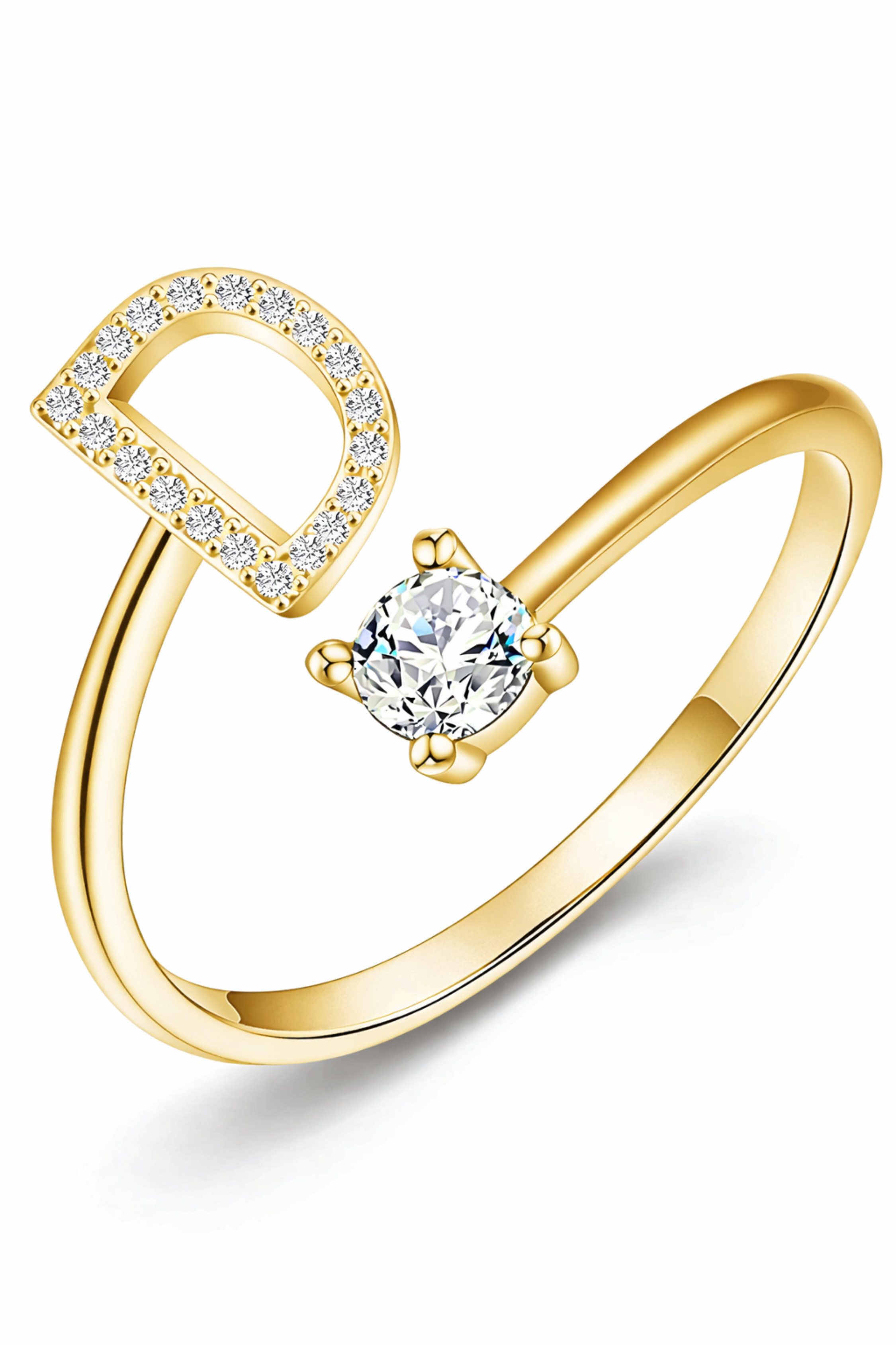 S&T Design Fingerring Buchstaben Ring Damen 14K Gold Vergoldet Silber Verstellbar Wasserfest (Goldring Geschenke für Frauen Freundin Mädchen Schmuck, 1-tlg., Buchstabenring), Damenring langlebigem Edelstahl Verstellbare Größe 50 - 60 Modeschmuck