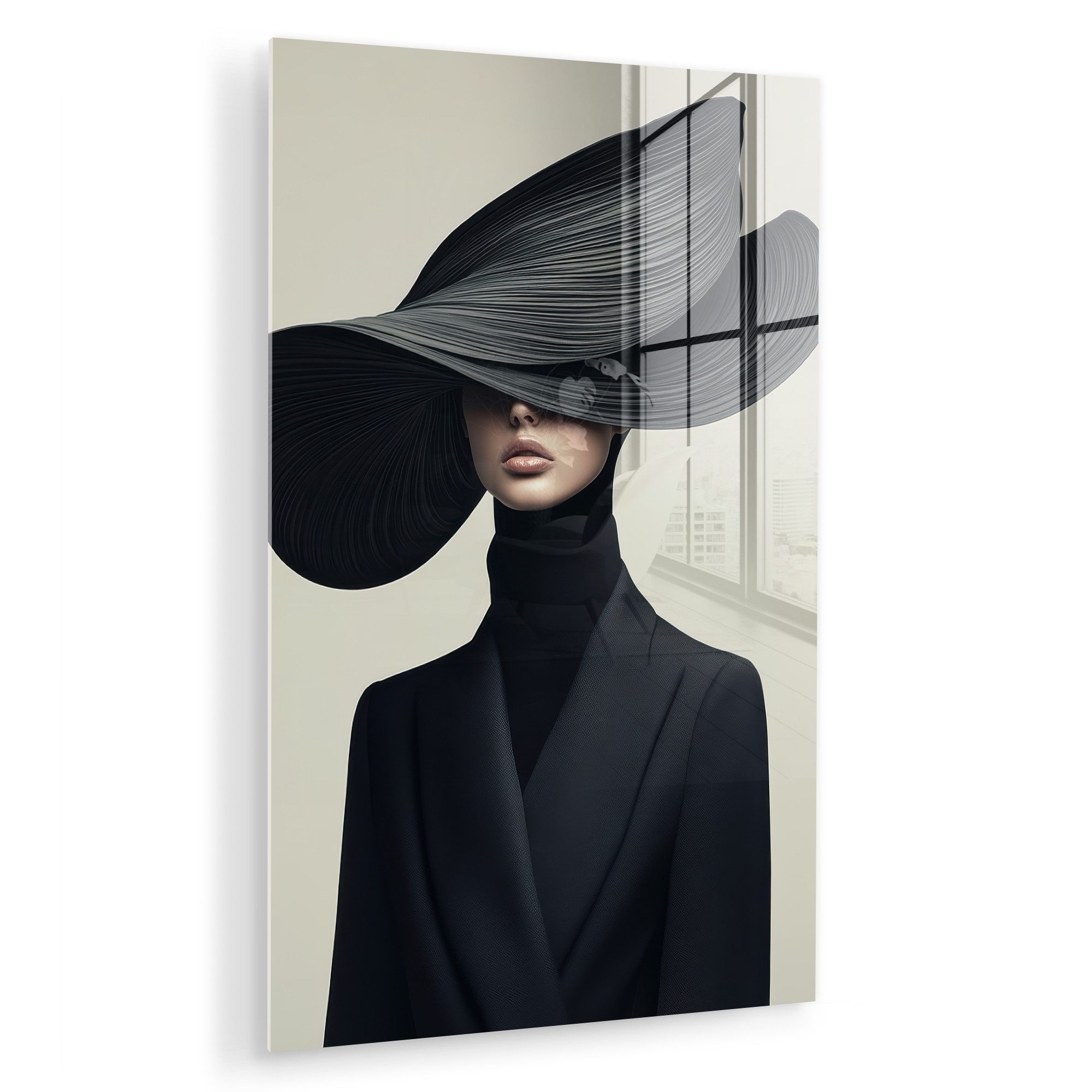 MuchoWow Acrylglasbild Schwarz - Frau - Hut, Inkl. Aufhängung, Dekorative B günstig online kaufen