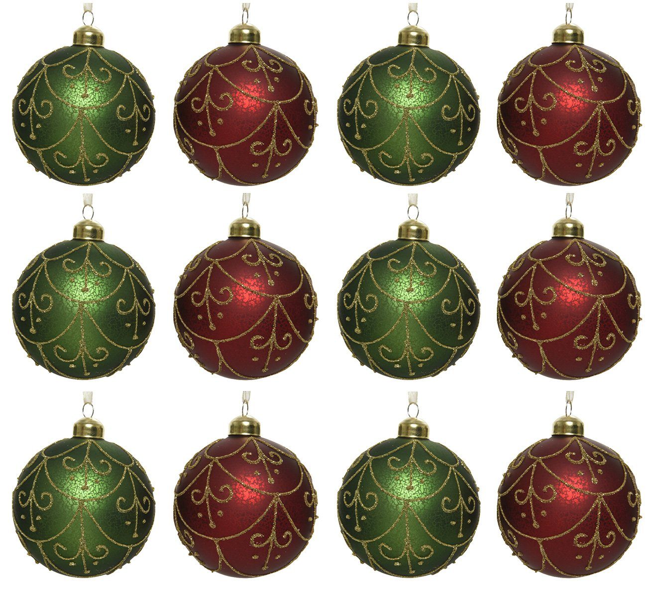 Decoris season Set 8cm decorations 12er Weihnachtskugeln grün Weihnachtsbaumkugel, Ornamente Glas / / gold rot