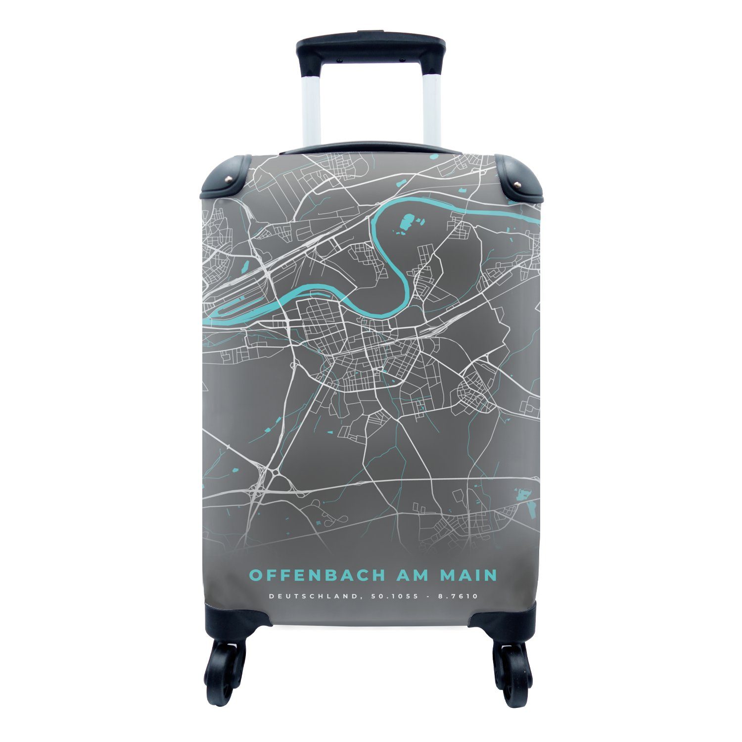 MuchoWow Handgepäckkoffer Deutschland - Blau - Offenbach am Main - Stadtplan - Karte, 4 Rollen, Reisetasche mit rollen, Handgepäck für Ferien, Trolley, Reisekoffer