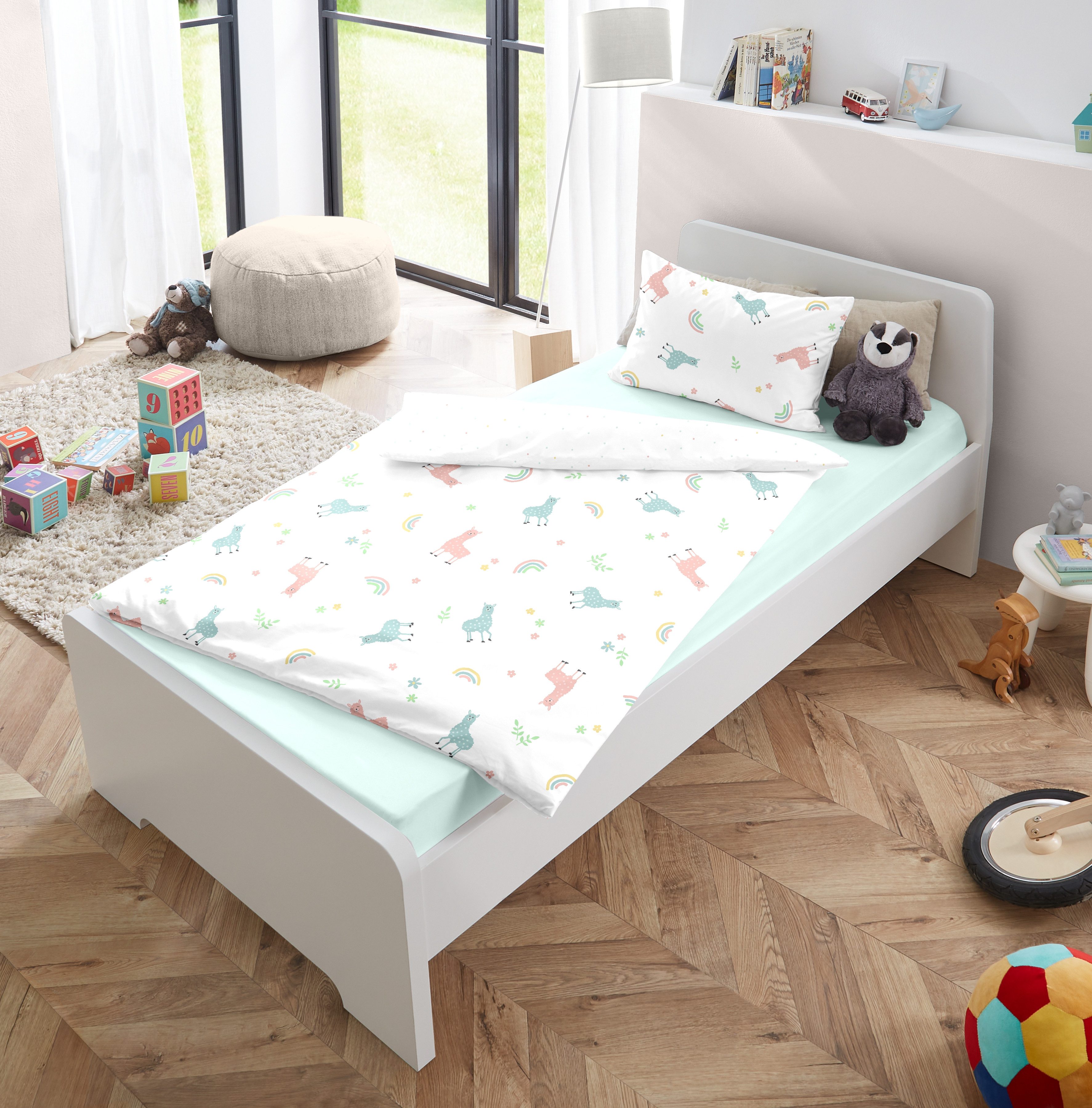 soma Babybettwäsche Perkal Baby Wende Bettwäsche 100x135 Alpaka Lama Regenb günstig online kaufen