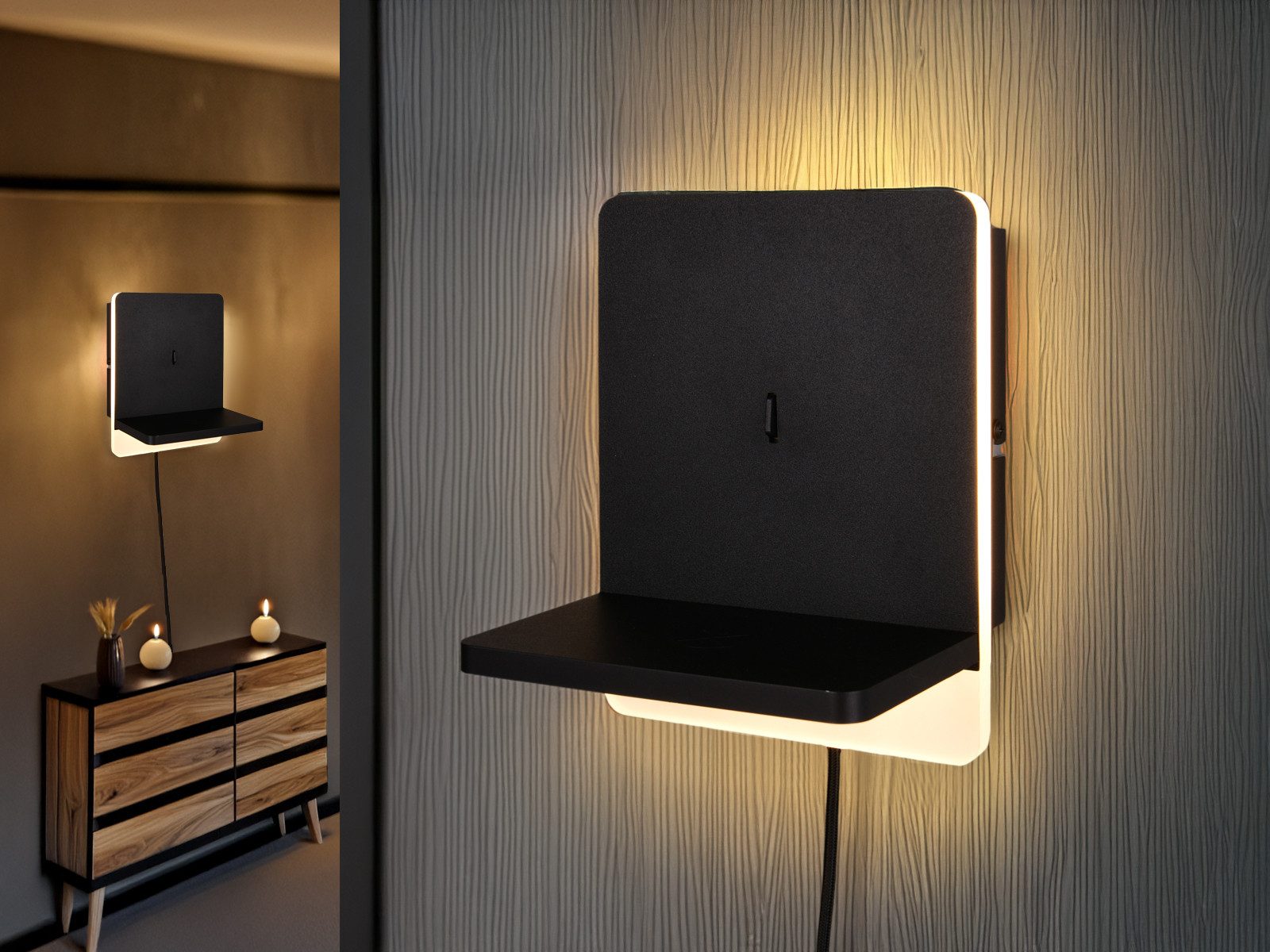 TRIO Leuchten LED Wandleuchte, Dimmfunktion, LED fest integriert, Warmweiß, 2er SET indirekte Wand-beleuchtung mit Schalter, Stecker Kabel H: 20cm
