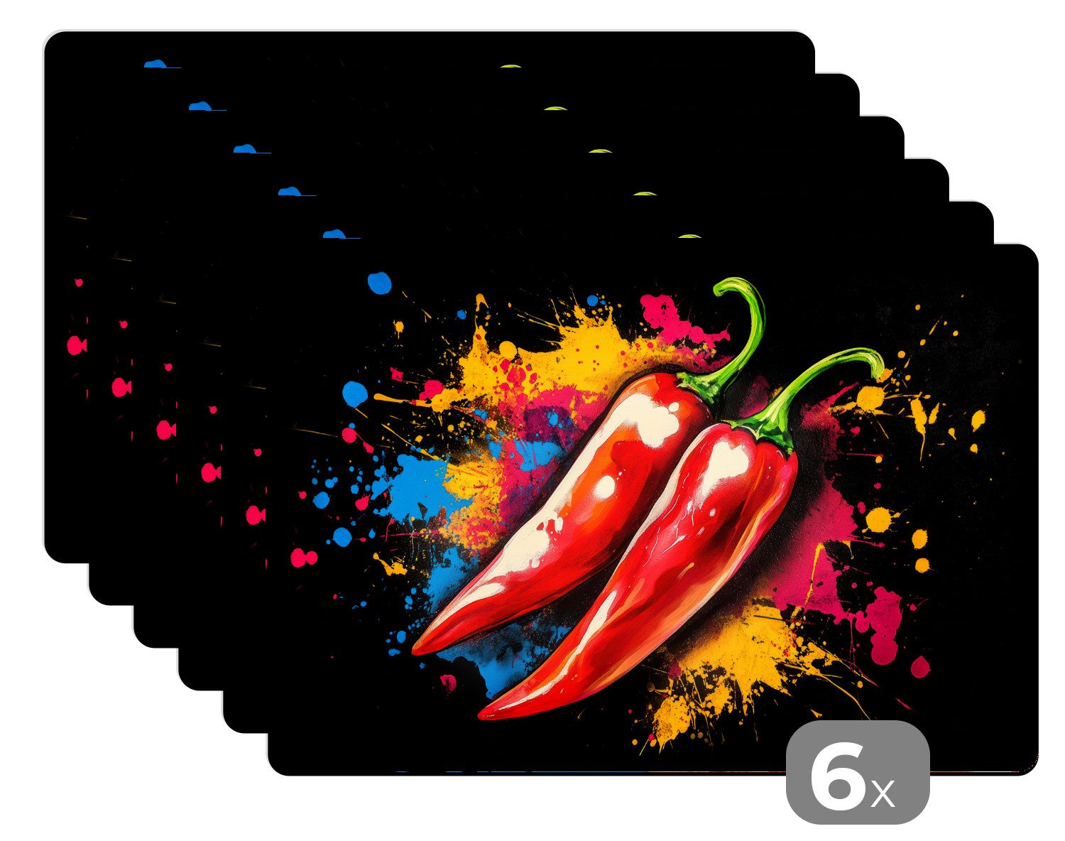 MuchoWow Platzset Pfeffer - Graffiti - Farbe - Abstrakt - Modern - Farbenfroh, (6-St), Platzsets, Tischset, Abwaschbar, Tischsets, Platzdeckchen