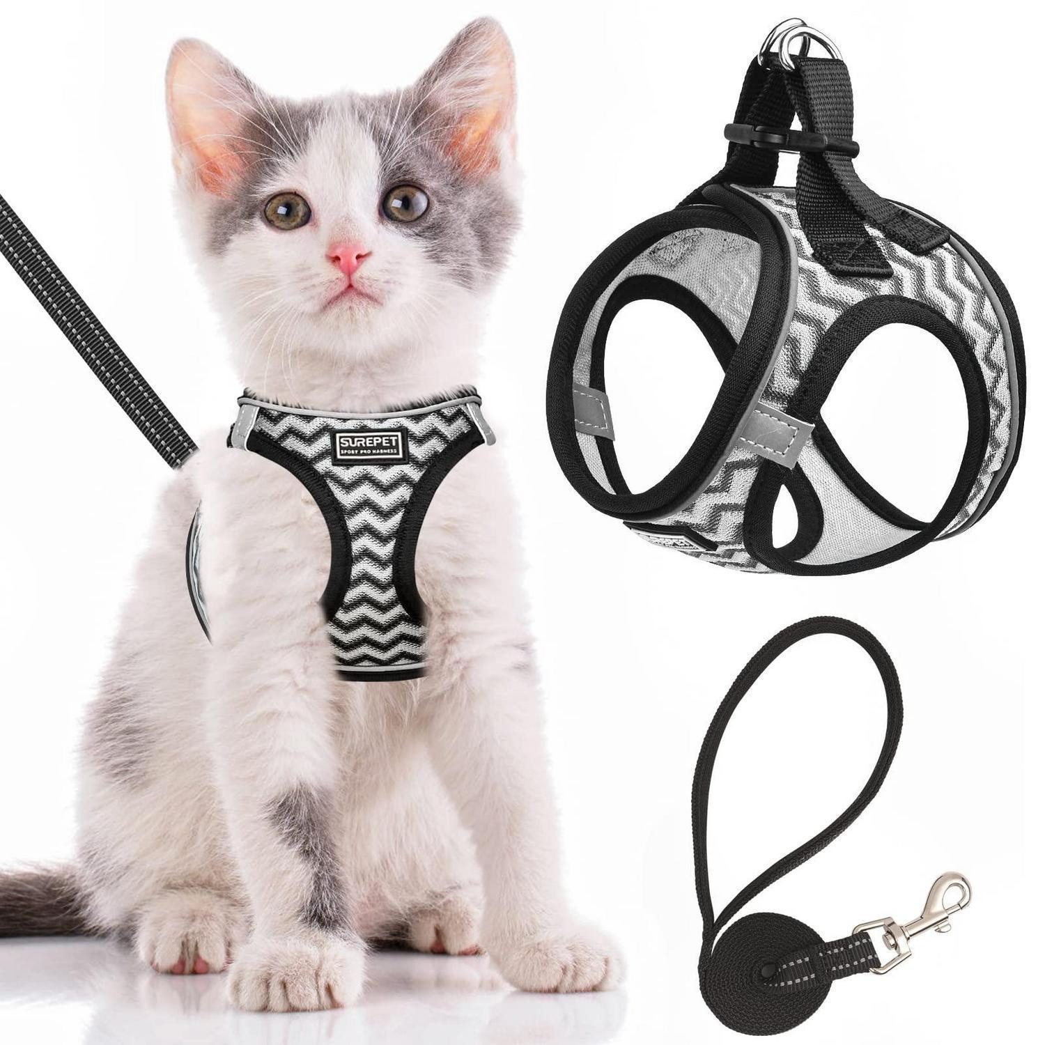 LuxusKollektion Katzen-Geschirr Katzengeschirr Leine ausbruchsicher XXS Weiß, Textil