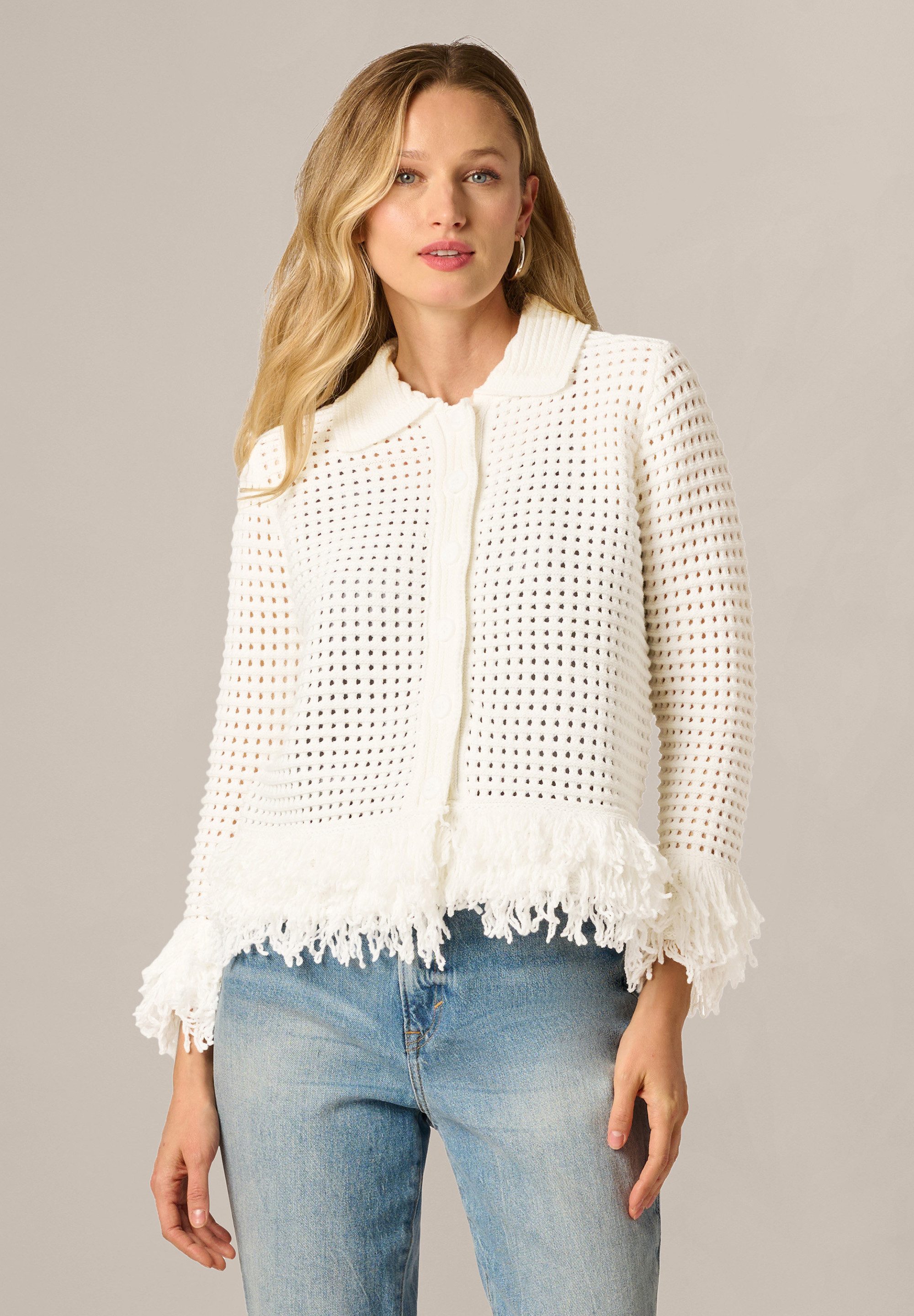 Adrianna Papell Strickjacke 3/4 Sleeve Fringe Cardigan Luftige Strickjacke günstig online kaufen