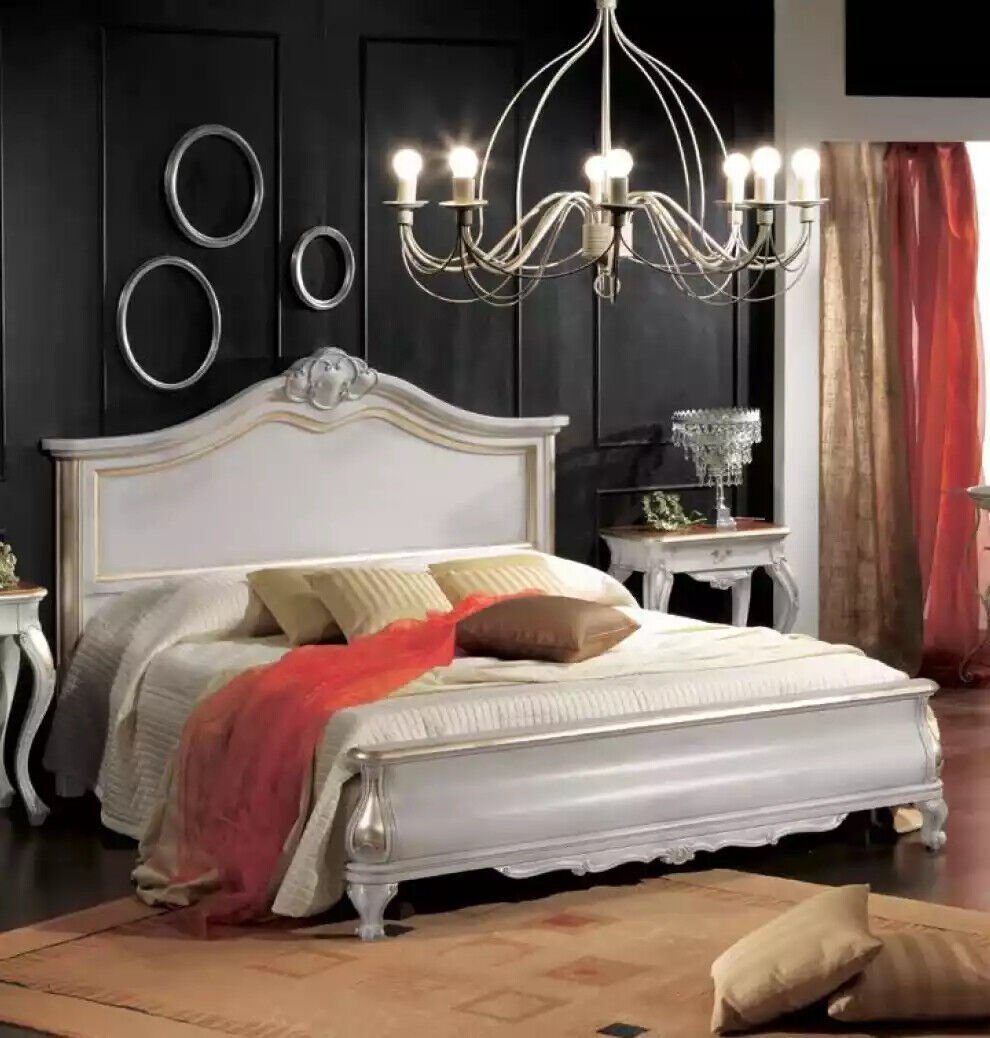 JVmoebel Bett Luxuriöses Gepolstertes Weißes Bett Holzdesign Luxus (1-tlg., Nur Bett), Made in Italy