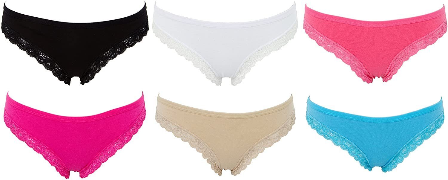AvaMia Panty 6er Pack Pantys mit Spitze Uni Hotpants Hipster French Knickers Damen Teen 86785 (6er Set) 6er Pack Pantys mit Spitze Uni Hotpants Hipster French Knickers Damen Teen 86785