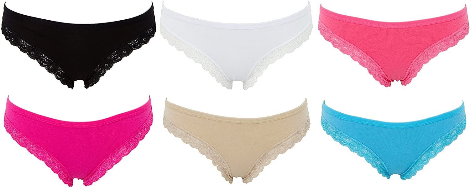 Panty 6er Pack Pantys Spitze Uni Hotpants Hipster French Knickers Damen