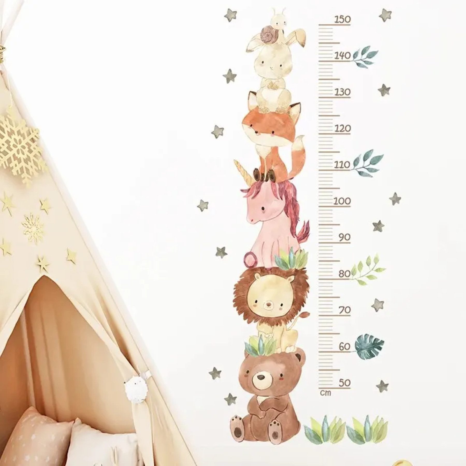 Montegoni Wandsticker Kinder Tier Wandsticker,Wandaufkleber Deko, (Wandtattoo mit Waldtieren für Kinderzimmer, niedlichen Einhorn Tiere Höhe Messung Wandaufkleb – Bild 3 von 5
