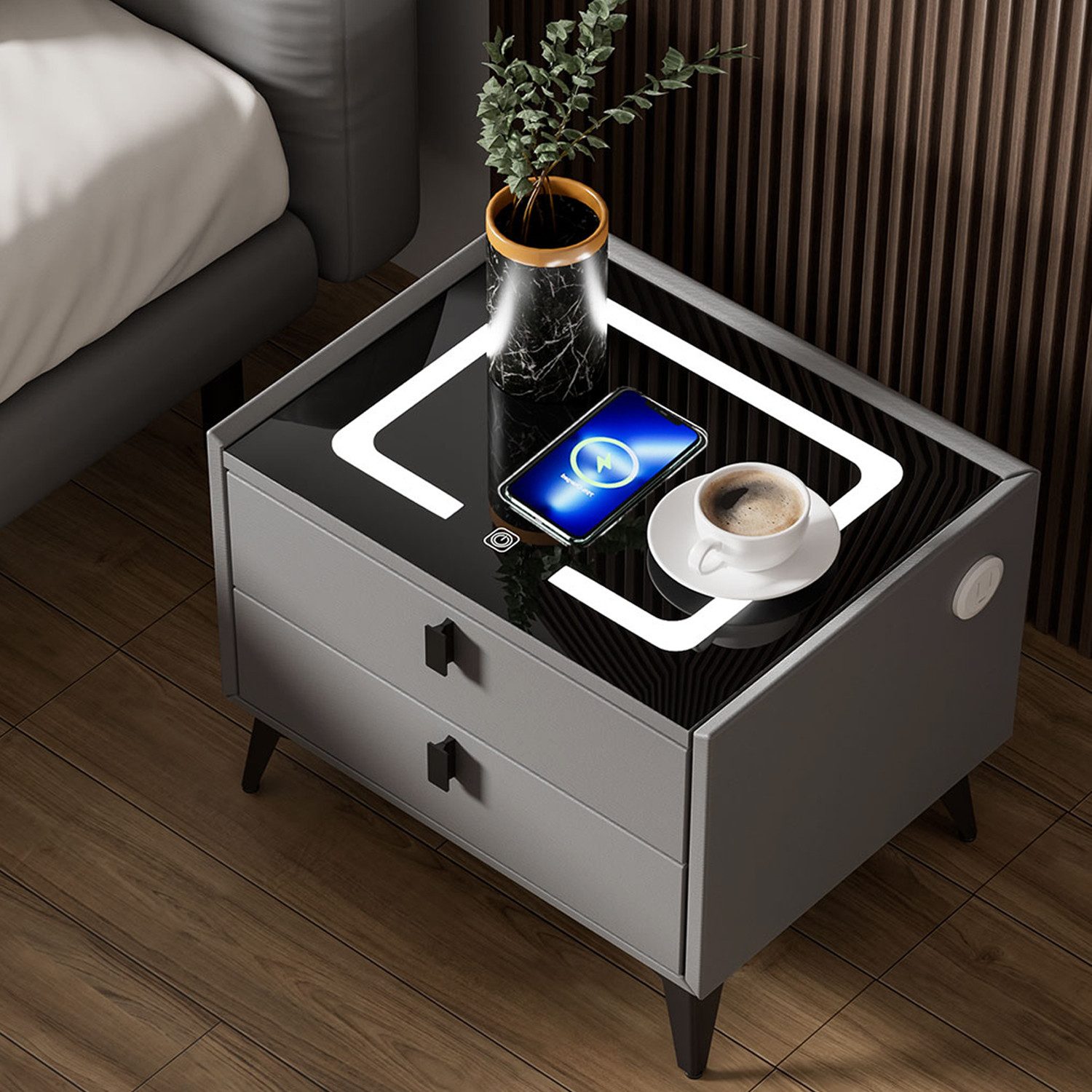 oyajia Nachttisch LED Nachttisch mit Wireless günstig online kaufen
