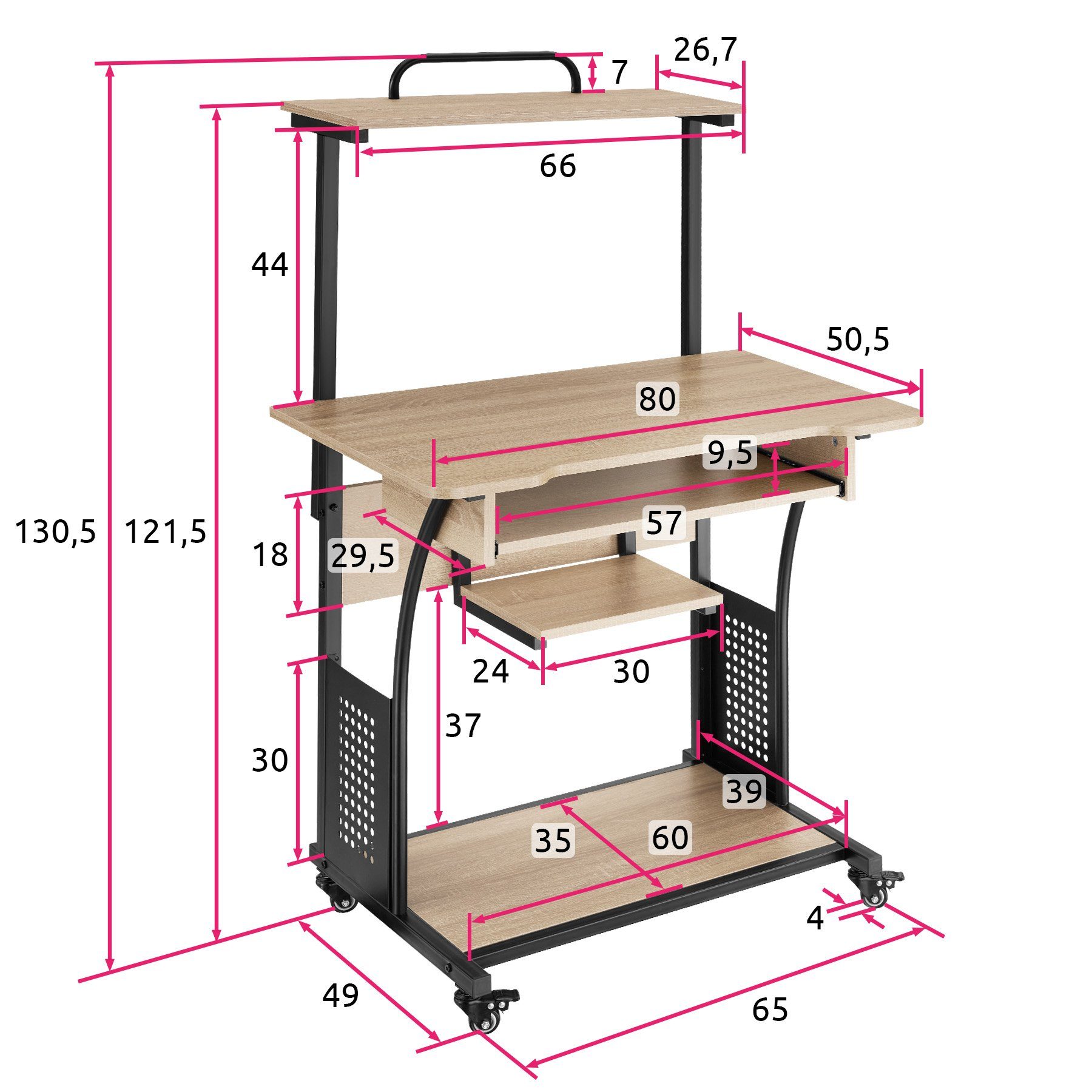 Holz Fife tlg) hell, Schreibtisch Eiche 1 tectake Sonoma Industrial (1-St.,