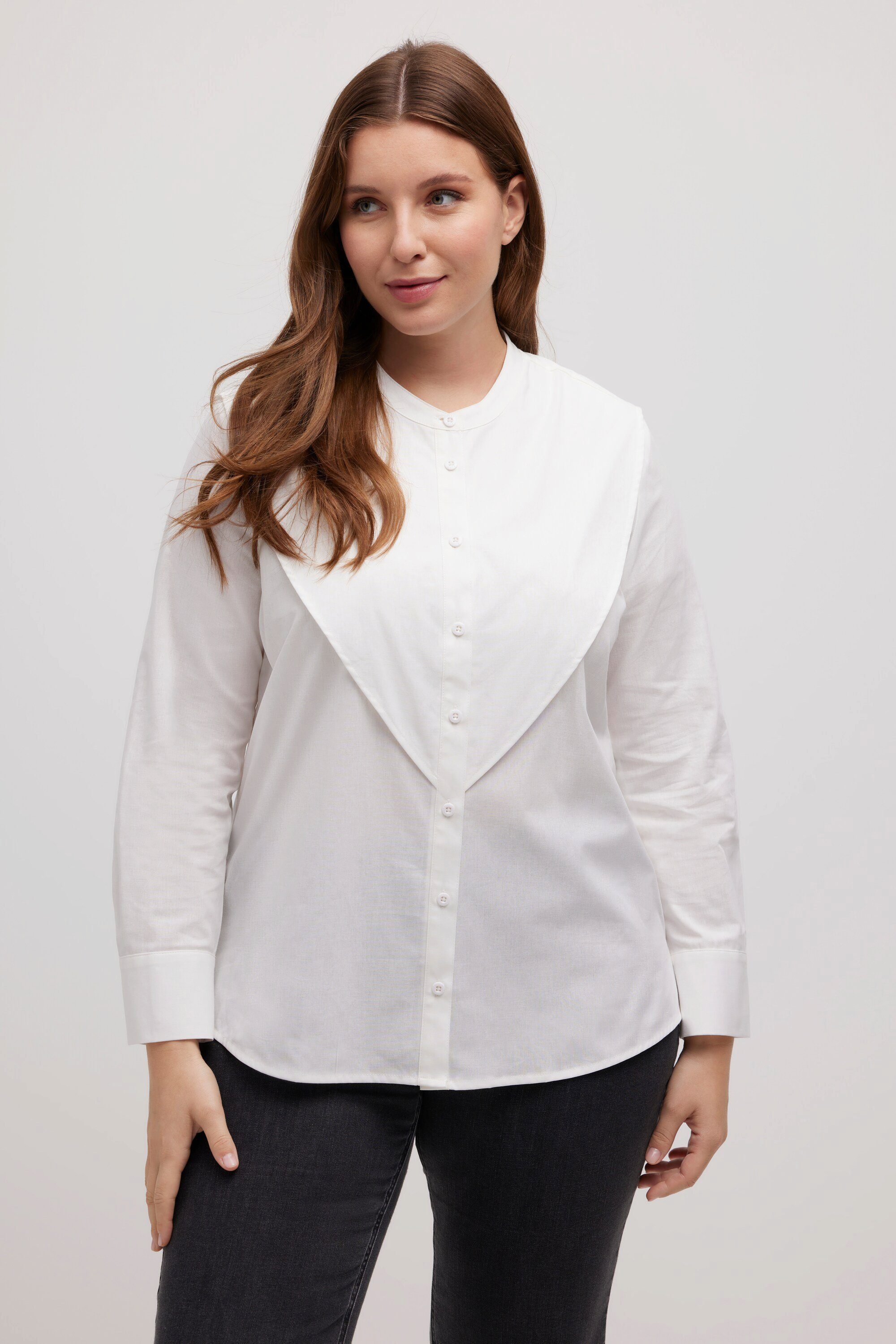 Satinbluse Bluse Überwurf Stehkragen Langarm Biobaumwolle