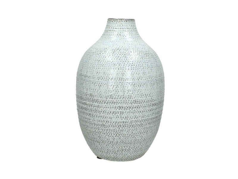 HD Collection Dekovase Handgefertigte Boho Terrakotta Vase mit Punkten Muster, weiß, Dekovase, Dekoration, Tischvase, Tischdekoration