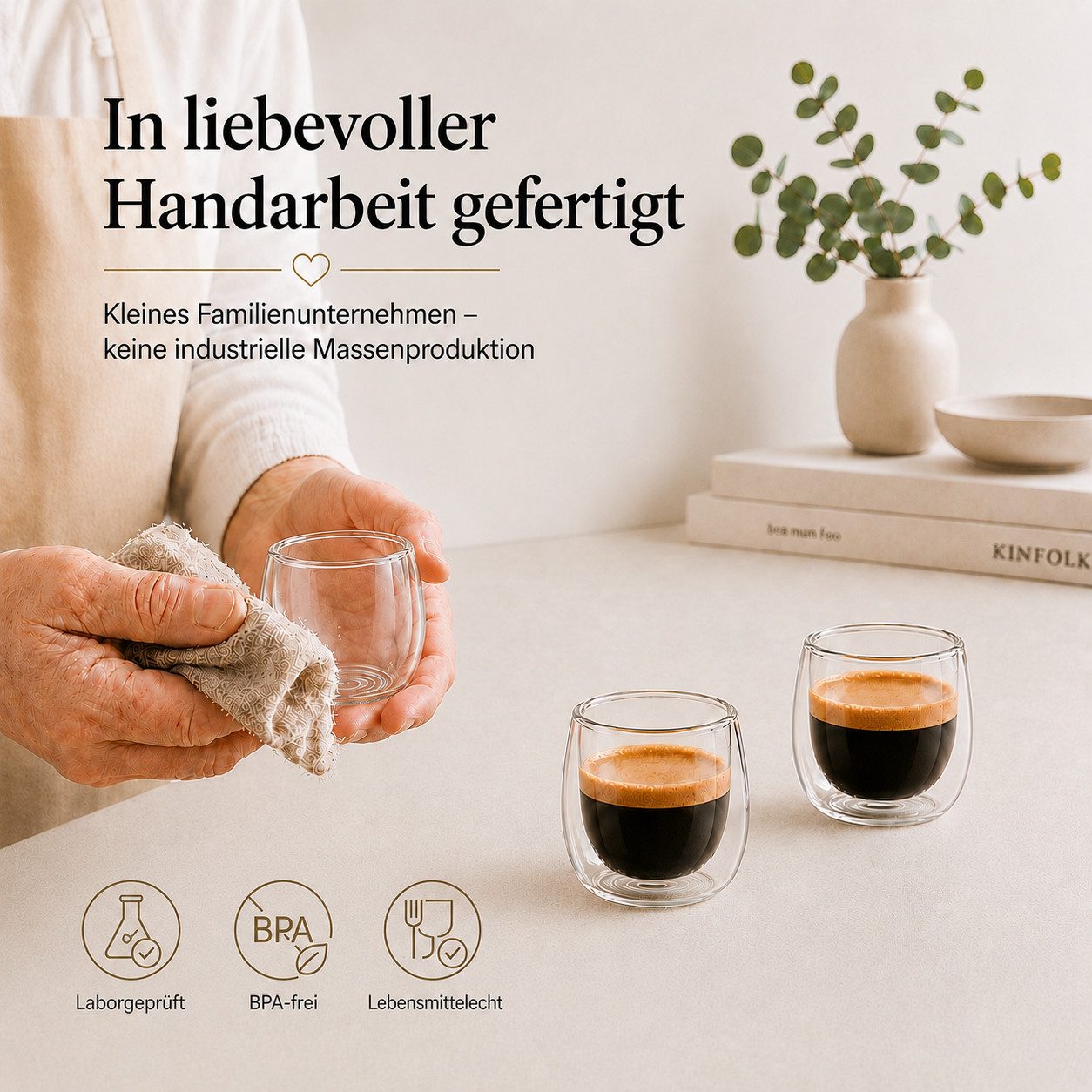 LAPRESO Espressoglas Doppelwandig Thermogläser Kaffeegläser Set 80 ml, 6-tlg., Borosilikatglas, 6er Set – Bild 5 von 5