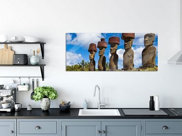 Pixxprint Glasbild Moai Statuen Osterinseln, Moai Statuen Osterinseln (1 St), Glasbild aus Echtglas, inkl. Aufhängungen und Abstandshalter