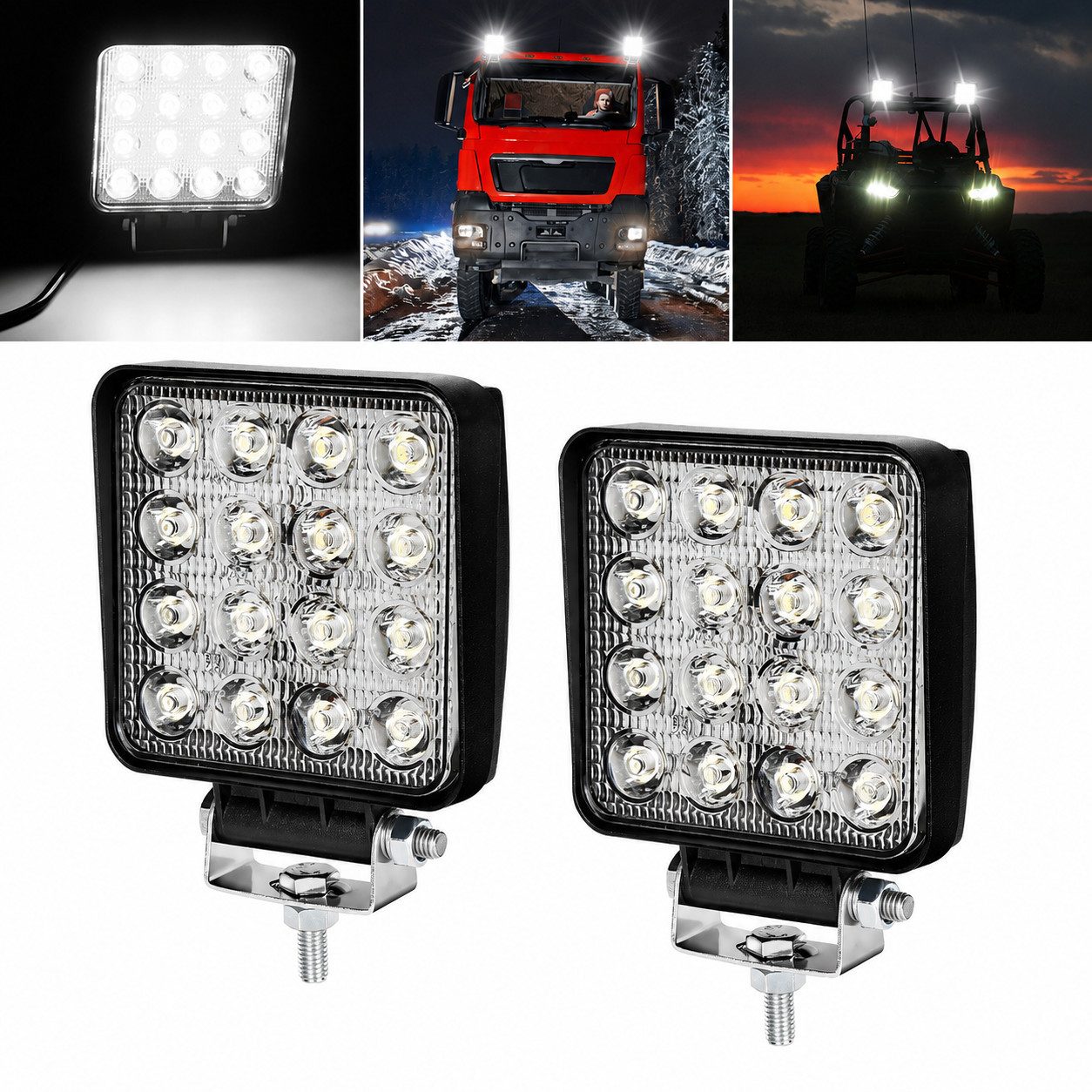 Clanmacy LED Scheinwerfer LED Arbeitsscheinwerfer 2er Set, 48W, 4320lm, 10–30V, IP67, 12V 24V LED Scheinwerfer Traktor Arbeitslicht für Offroad, SUV, ATV