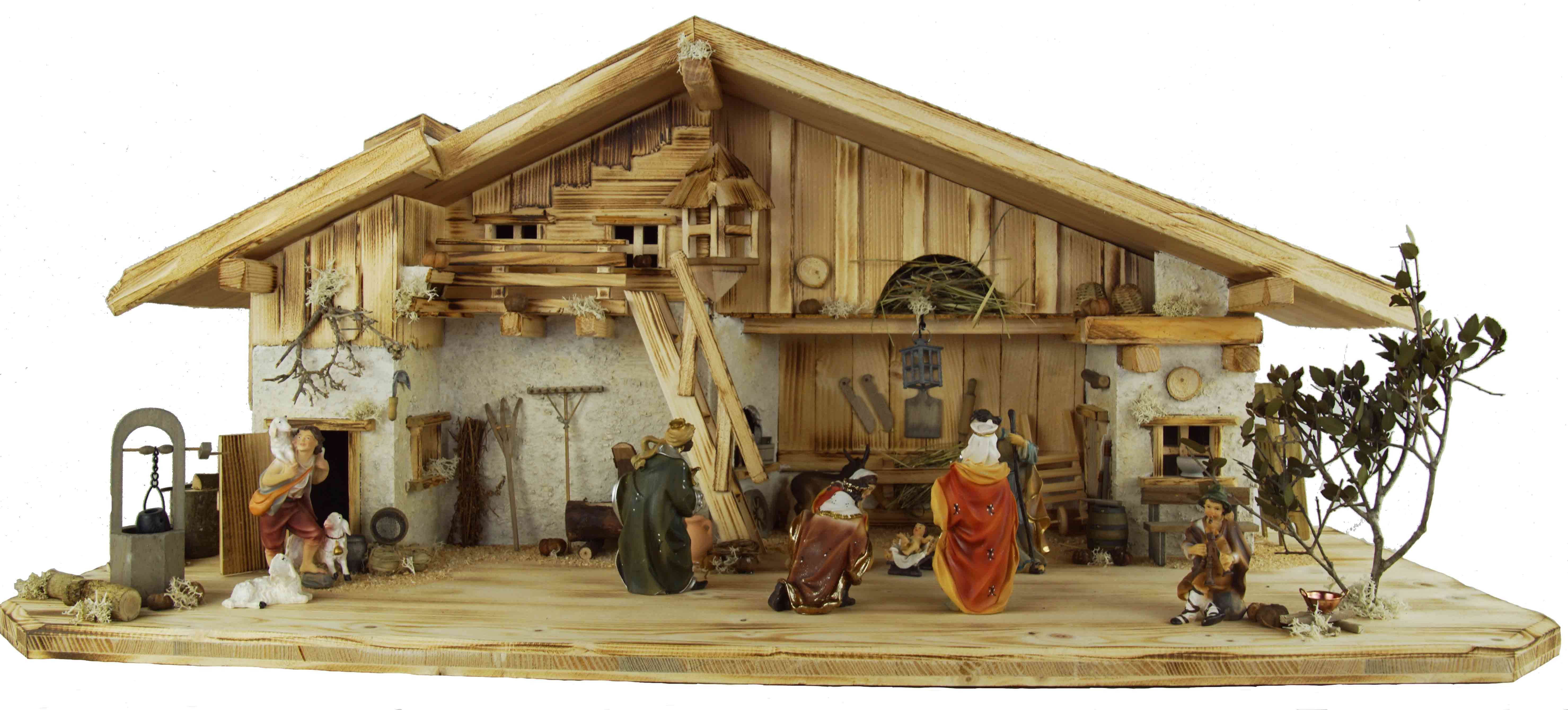 Krippenursel Krippe Weihnachtskrippe Gotthard inkl. Figurensatz K001 oder K002 (12-tlg), Handbemalte Figuren in klassischer Form