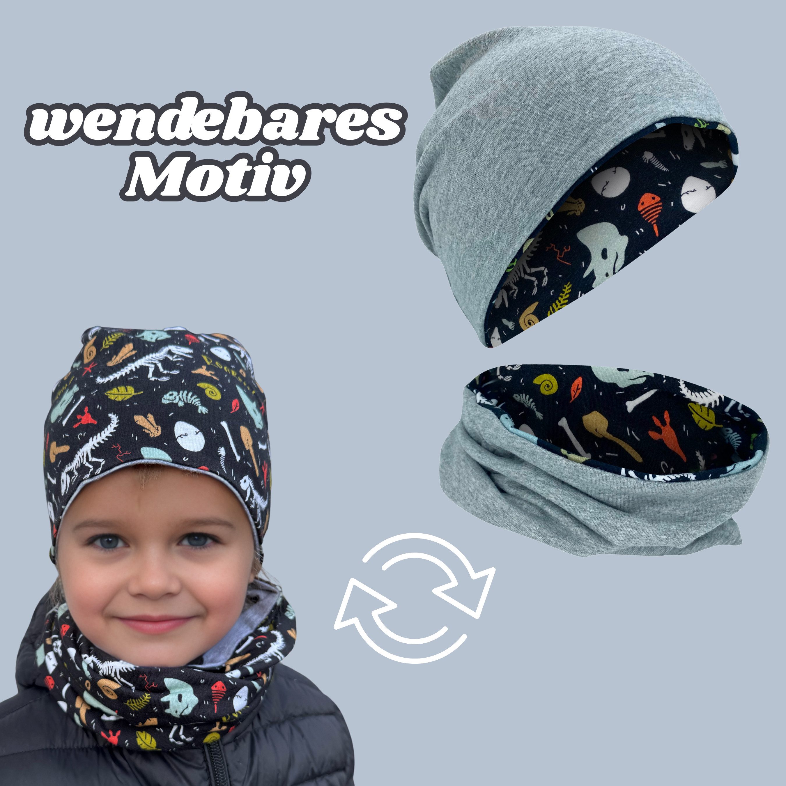 HECKBO Beanie HECKBO Kinder Mädchen Jungen Beanie Mütze & Loop-Schal Set – Bild 2 von 5
