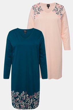 Ulla Popken Bigshirt Bigshirts 2er-Pack Blumen V-Ausschnitt Langarm