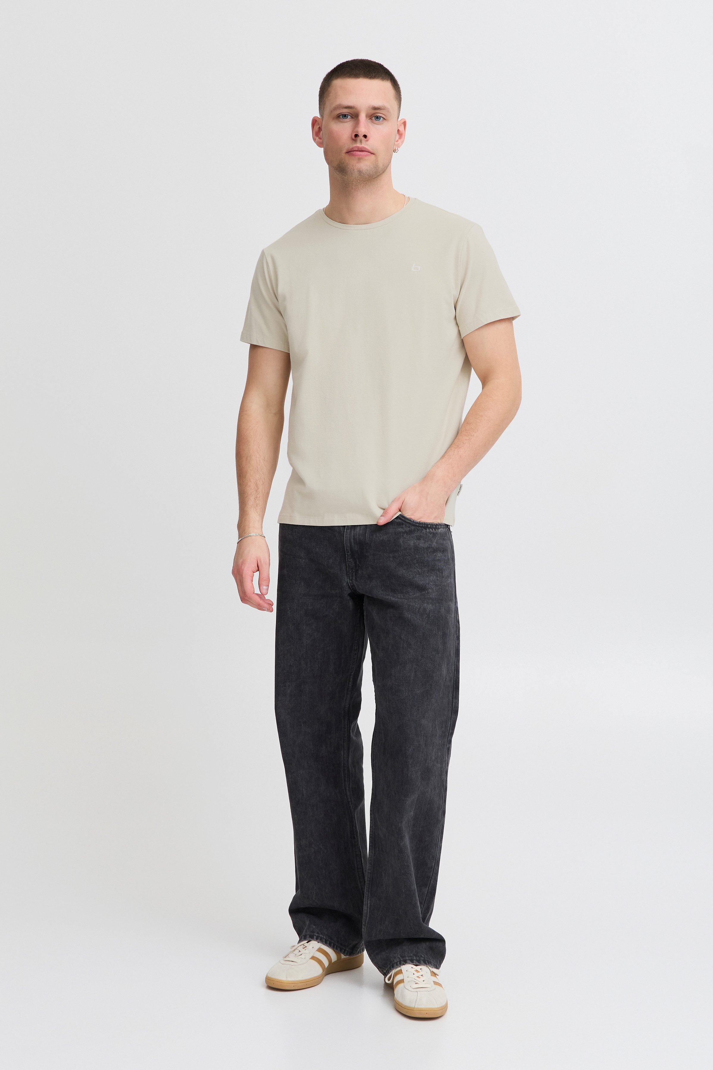 Blend Rundhalsshirt BHDinton tee crew mit Markenlabel, aus Baumwollmischung, Regular Fit, in Single Jersey
