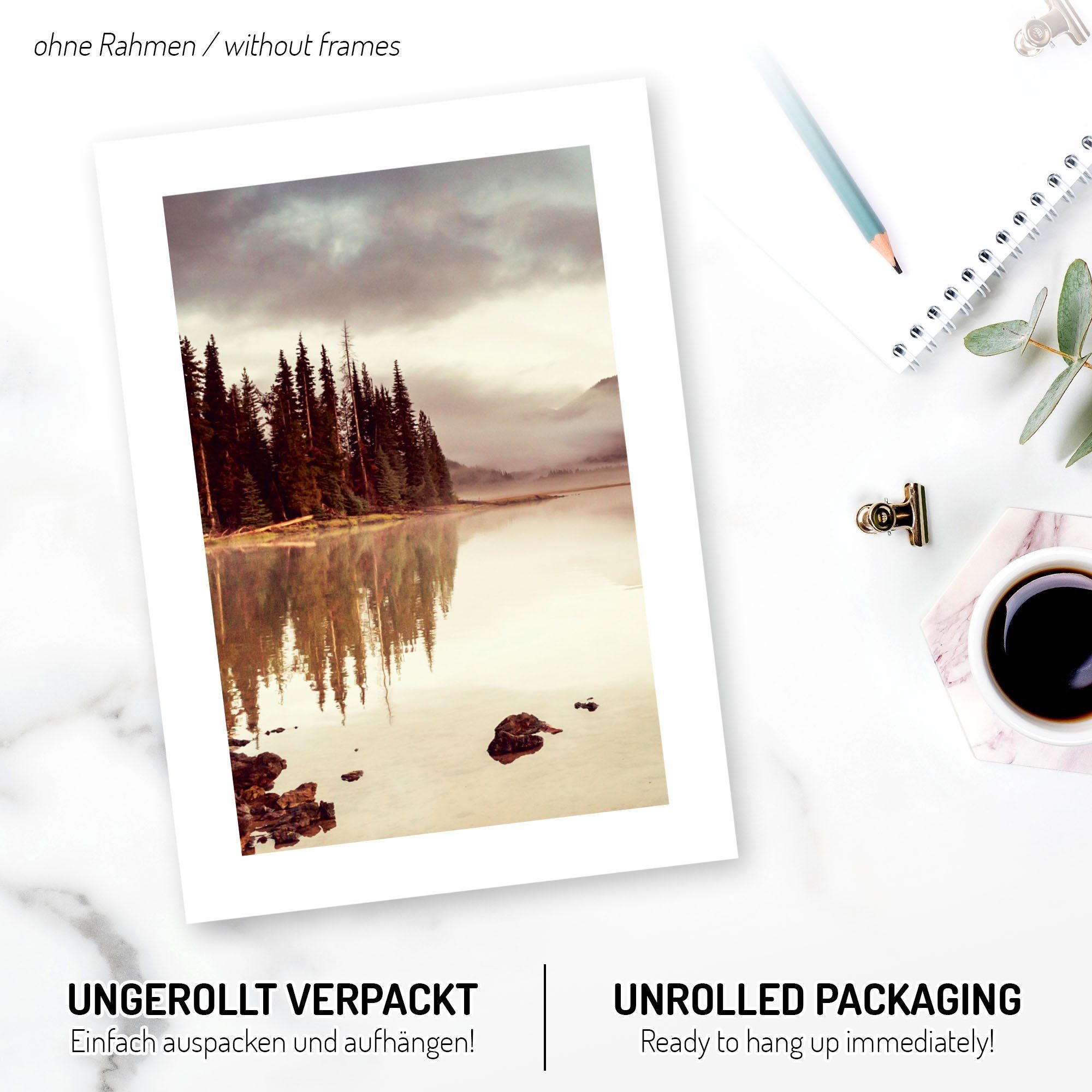 Kreative Feder Poster, Landschaft (Set, 3 St), 3-teiliges Poster-Set, Wandbild, optional mit Rahmen, DIN A4 oder A3
