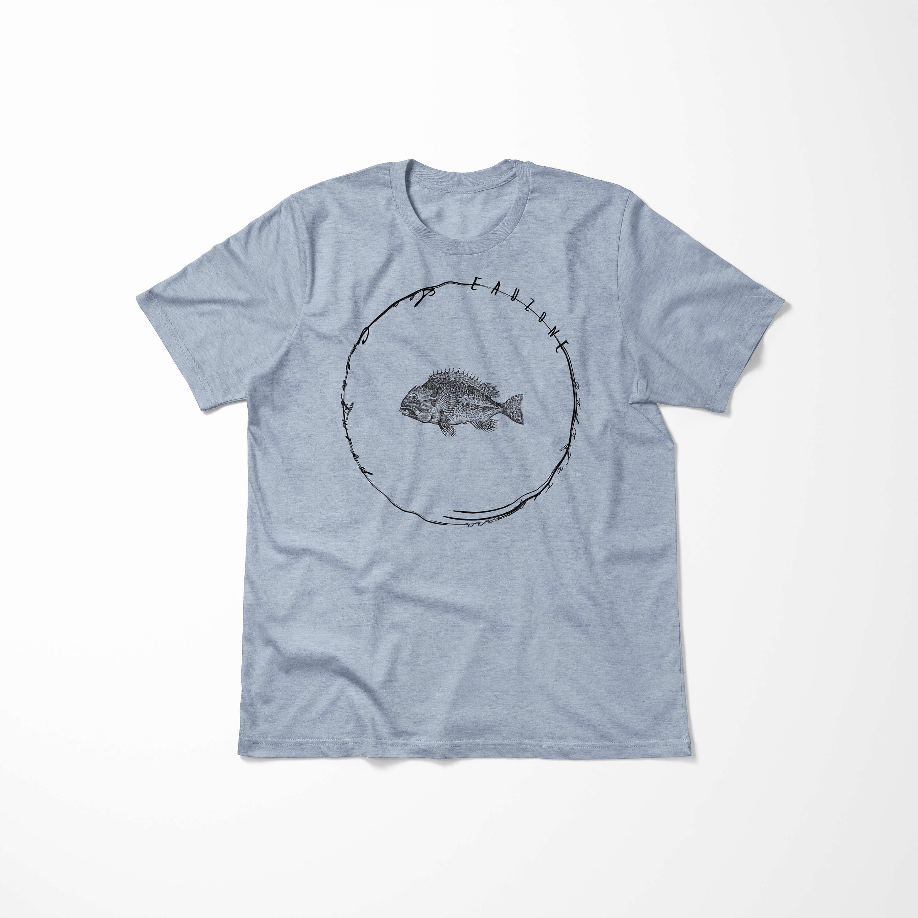 T-Shirt - 027 T-Shirt und Sinus Creatures, Sea Art Schnitt Serie: Stonewash Fische Sea Tiefsee Denim sportlicher / feine Struktur