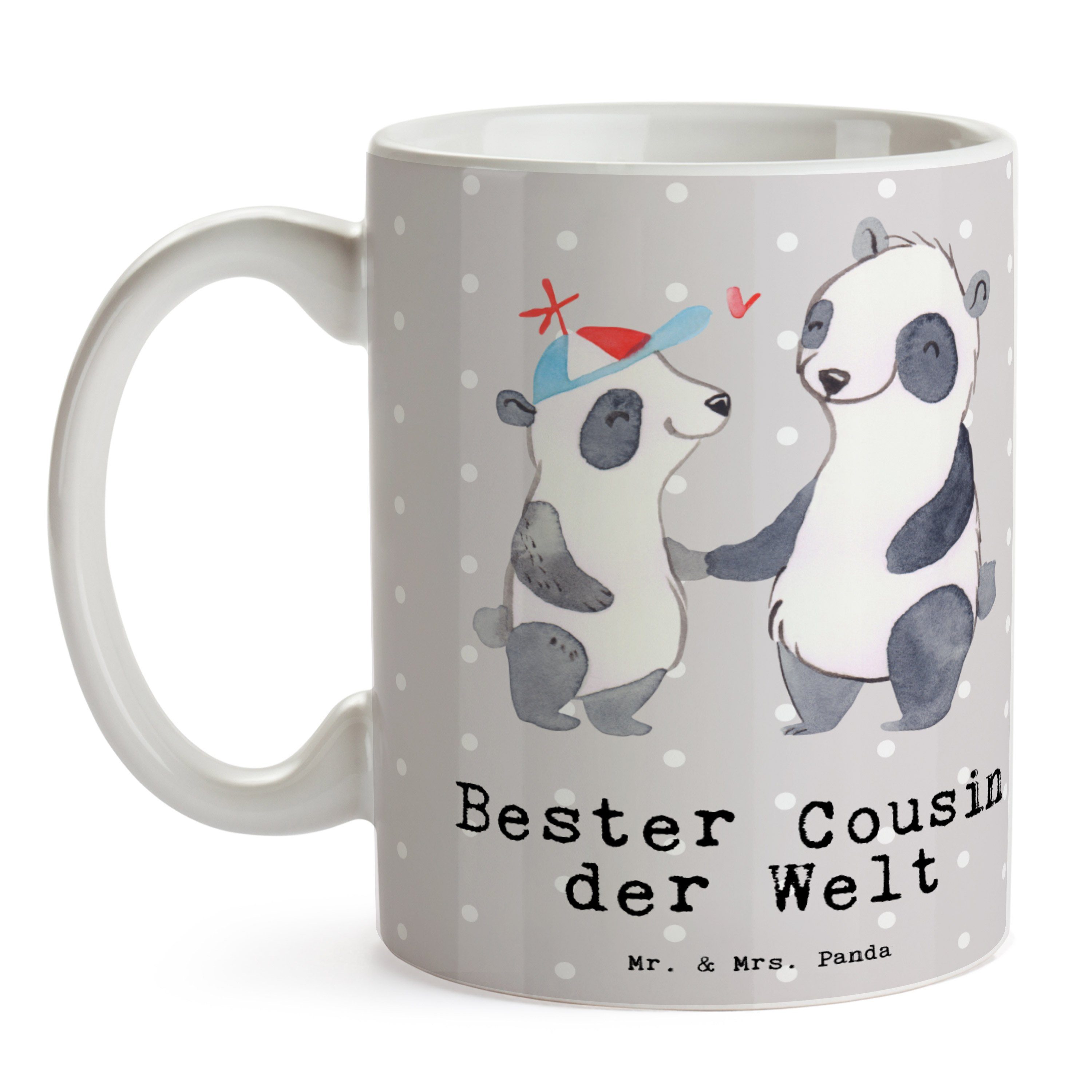 Mr. & Mrs. Panda Geschenk, Vetter, Tasse Welt Bester - der Panda - Grau Gebur, Keramik Cousin Pastell