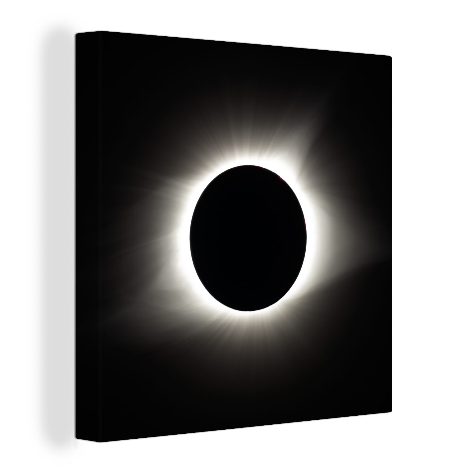 OneMillionCanvasses® Leinwandbild Totale Sonnenfinsternis mit weißen Lichtstrahlen, (1 St), Leinwand Bilder für Wohnzimmer Schlafzimmer