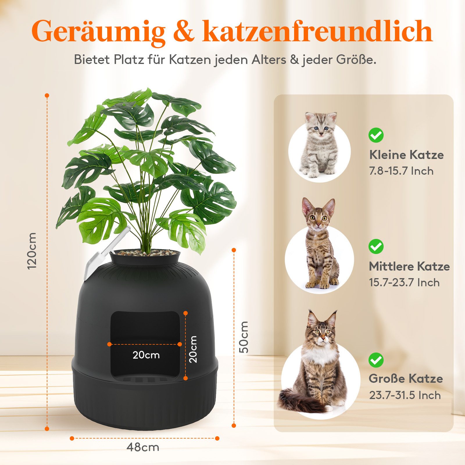 Lifewit Katzenhaus Katzenklo Blumentopf mit Pflanze und Schaufel, Katzentoilette