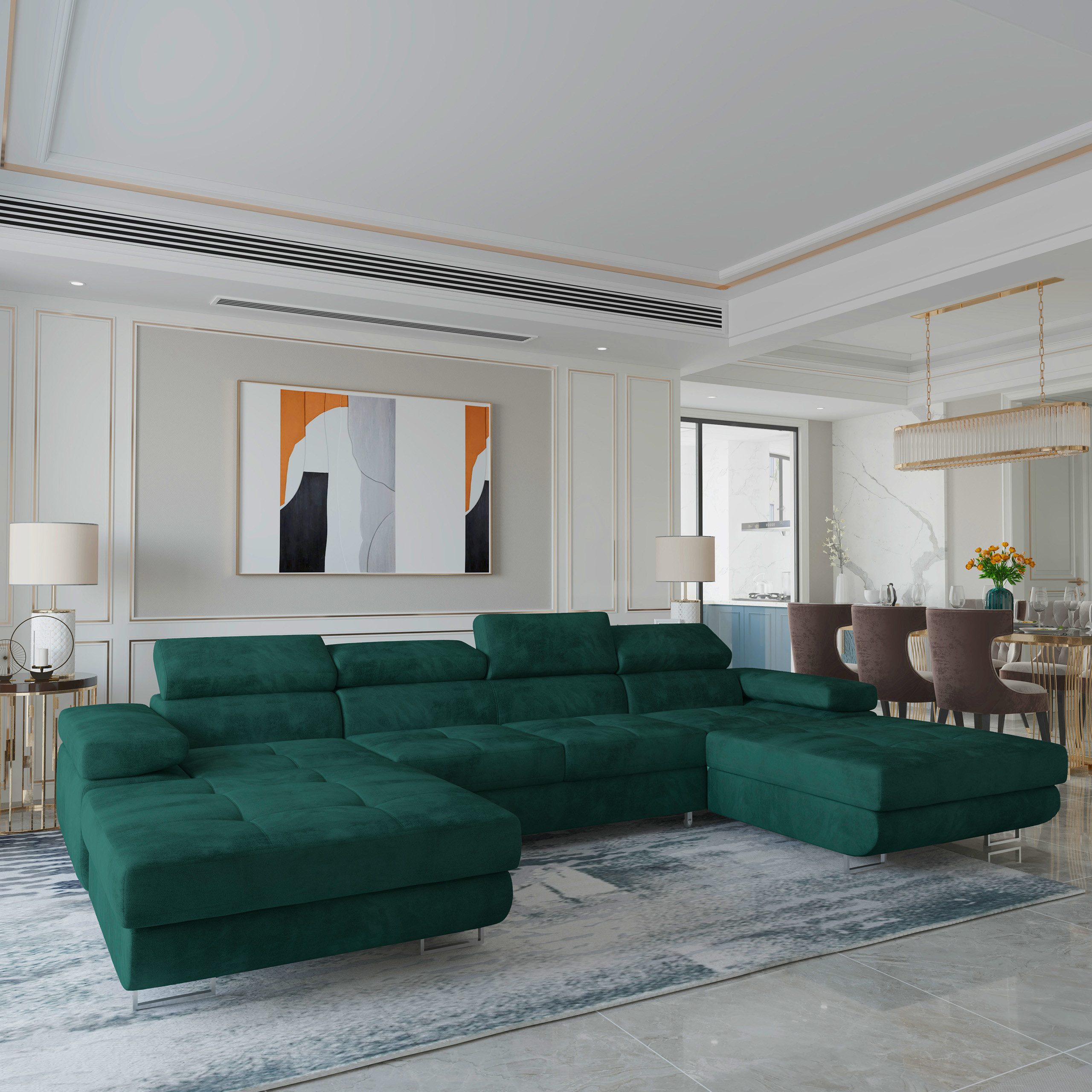 Masseno Ecksofa LYKKE mit Schlaffunktion U-Form, Sofa mit Bettkasten