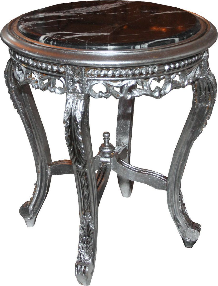 Casa Padrino Beistelltisch Barock Beistelltisch mit Beistell Tisch Barockmöbel 48 55 48 x cm H. x schwarzer Marmorplatte - Silber