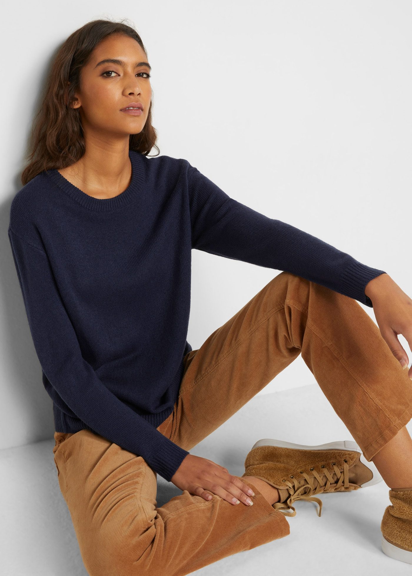 bonprix Strickpullover Strick-Pullover mit Rundhals-Ausschnitt günstig online kaufen